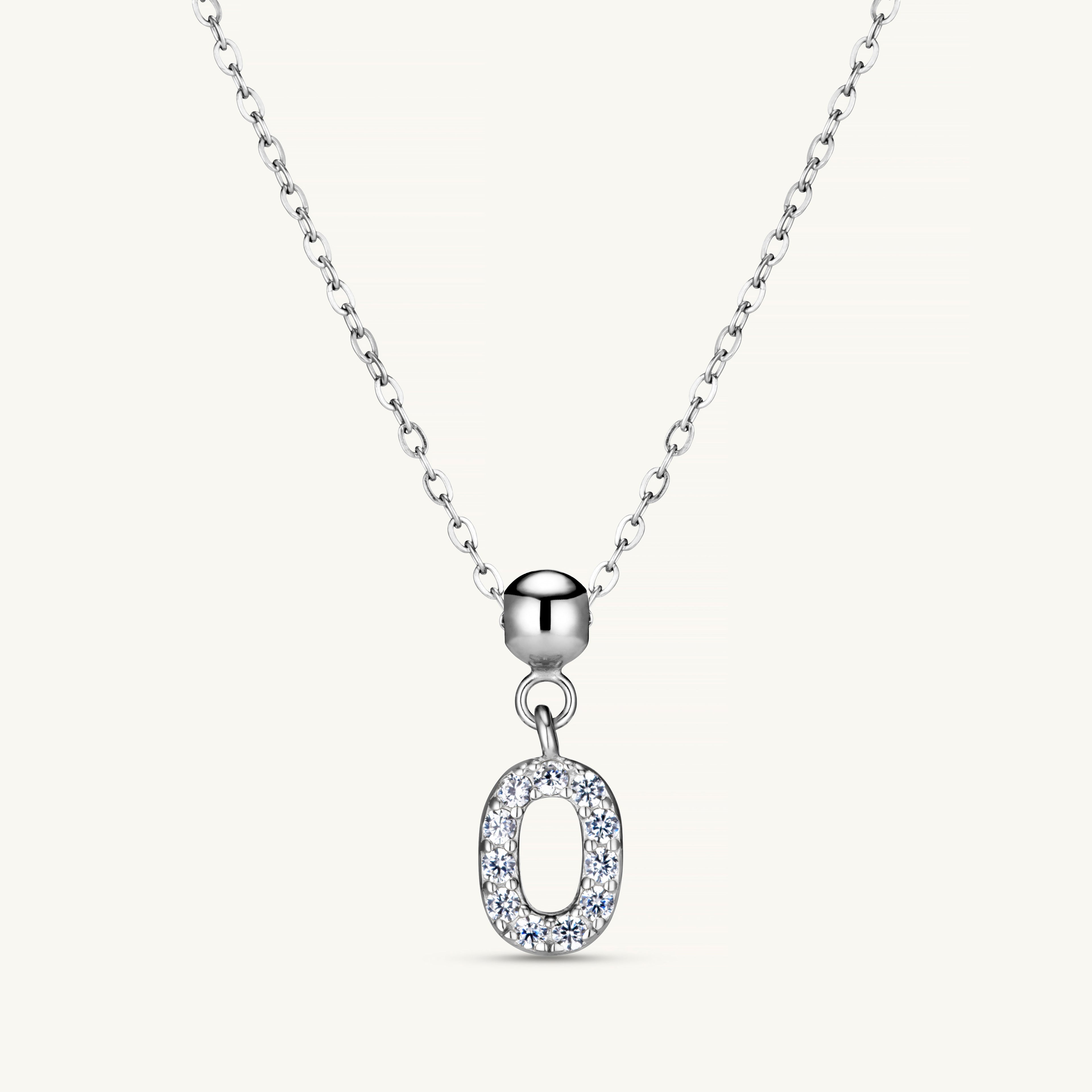 Pendentif Initiale O avec Diamant en Argent