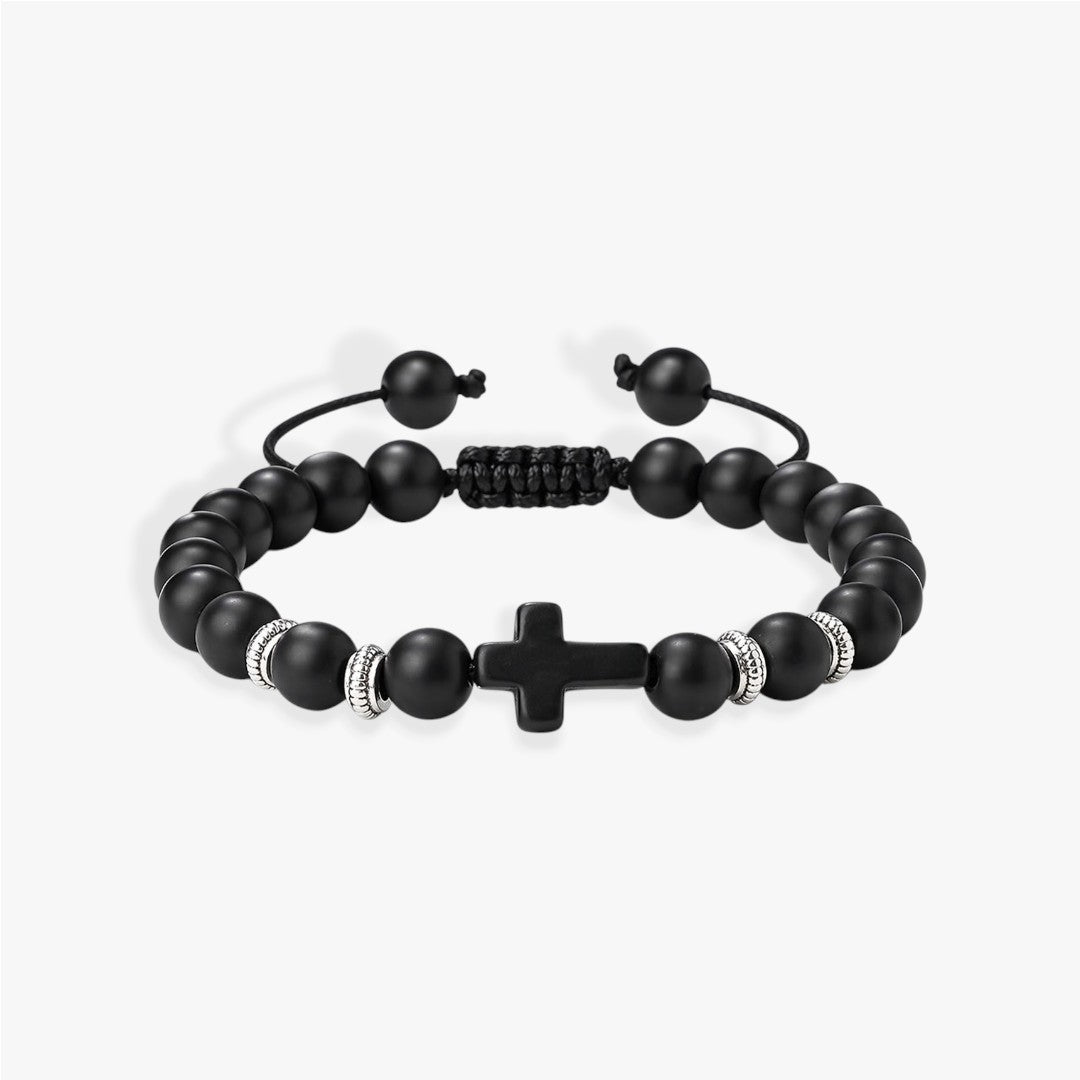 Obsidian | Bracelet Perles Croix Homme