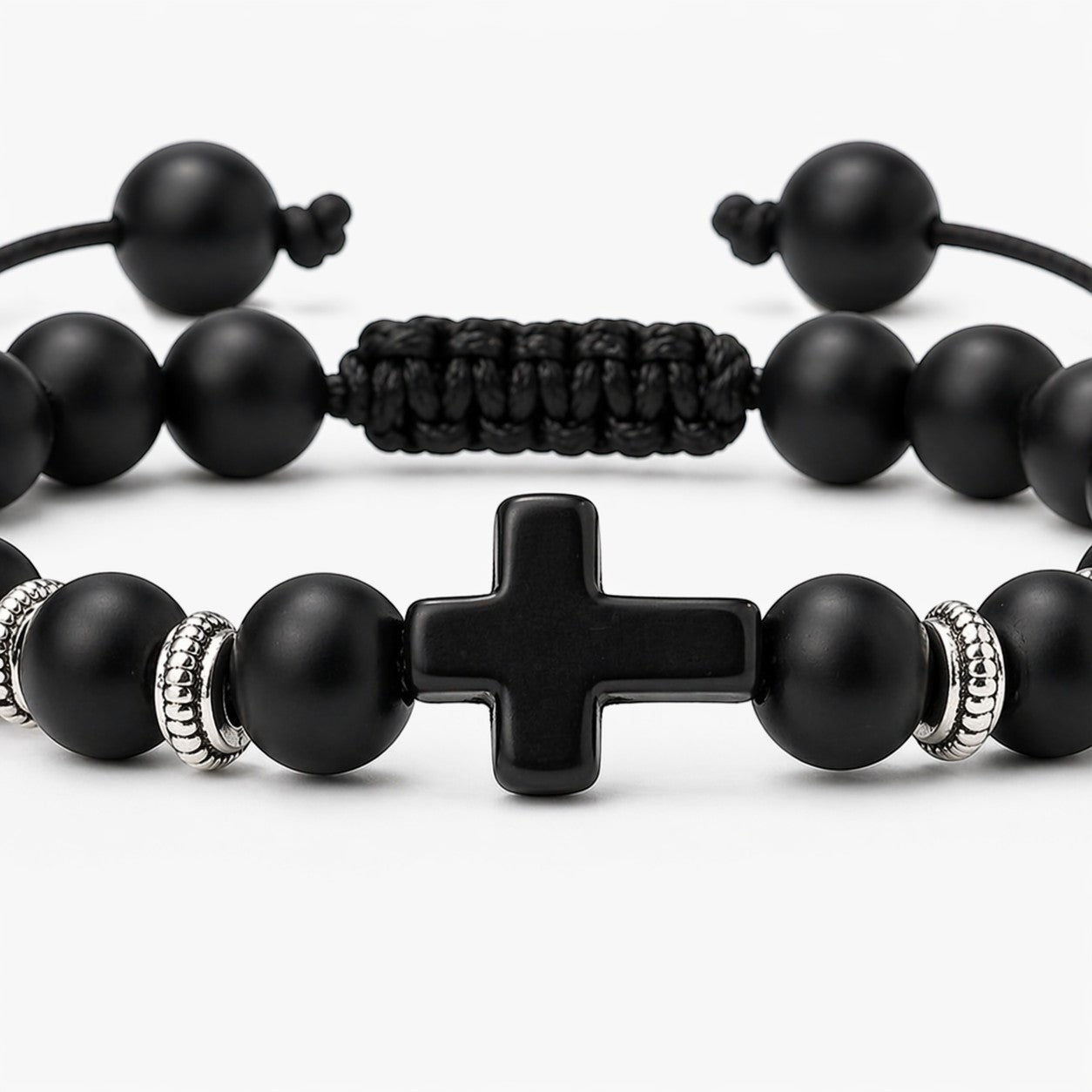 Obsidian | Bransoletka Męska Koraliki Krzyż