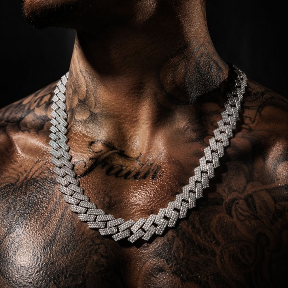 Overload | Collier Chaîne Cuban Zircon Maillons Plats Homme