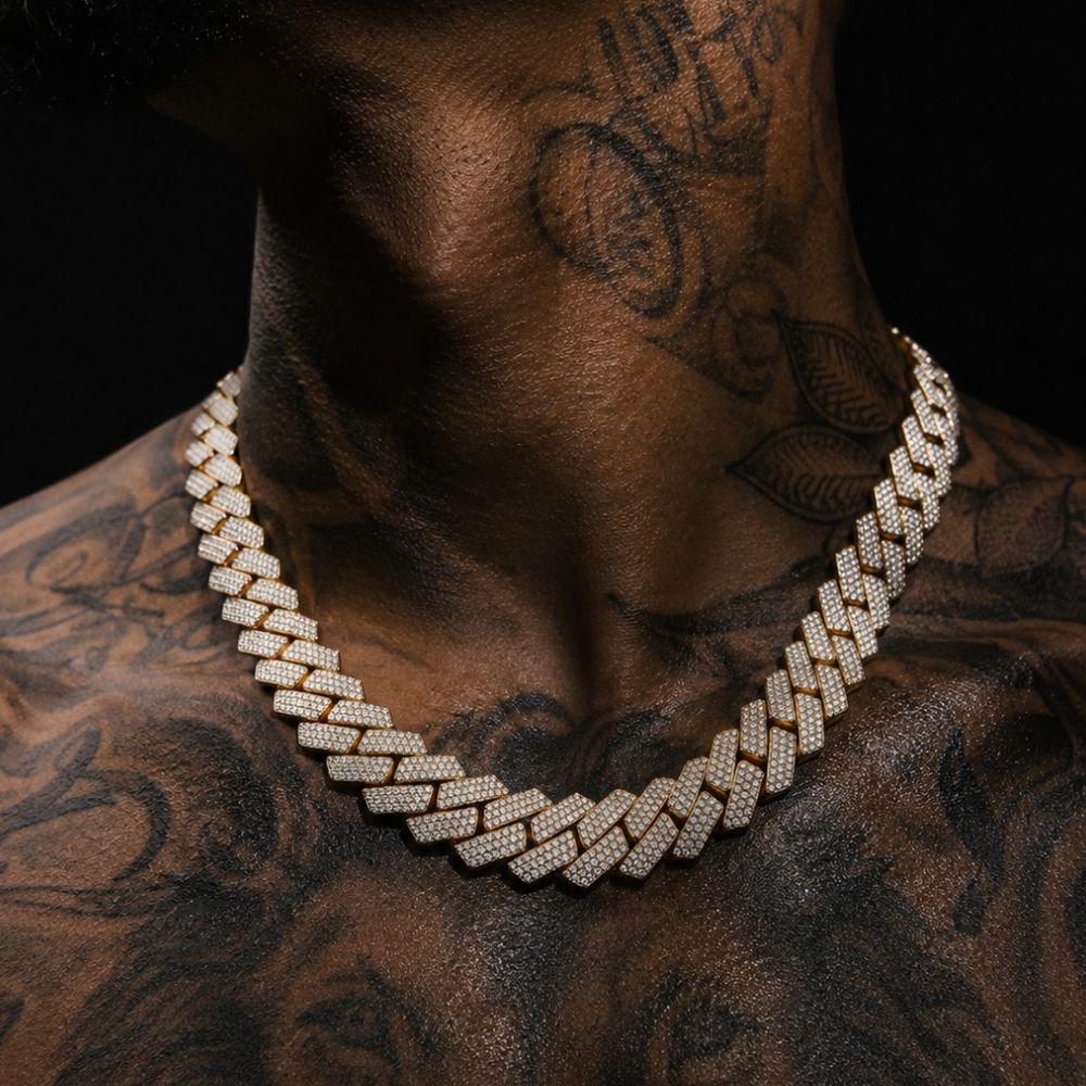 Overload | Collier Chaîne Cuban Zircon Maillons Plats Homme