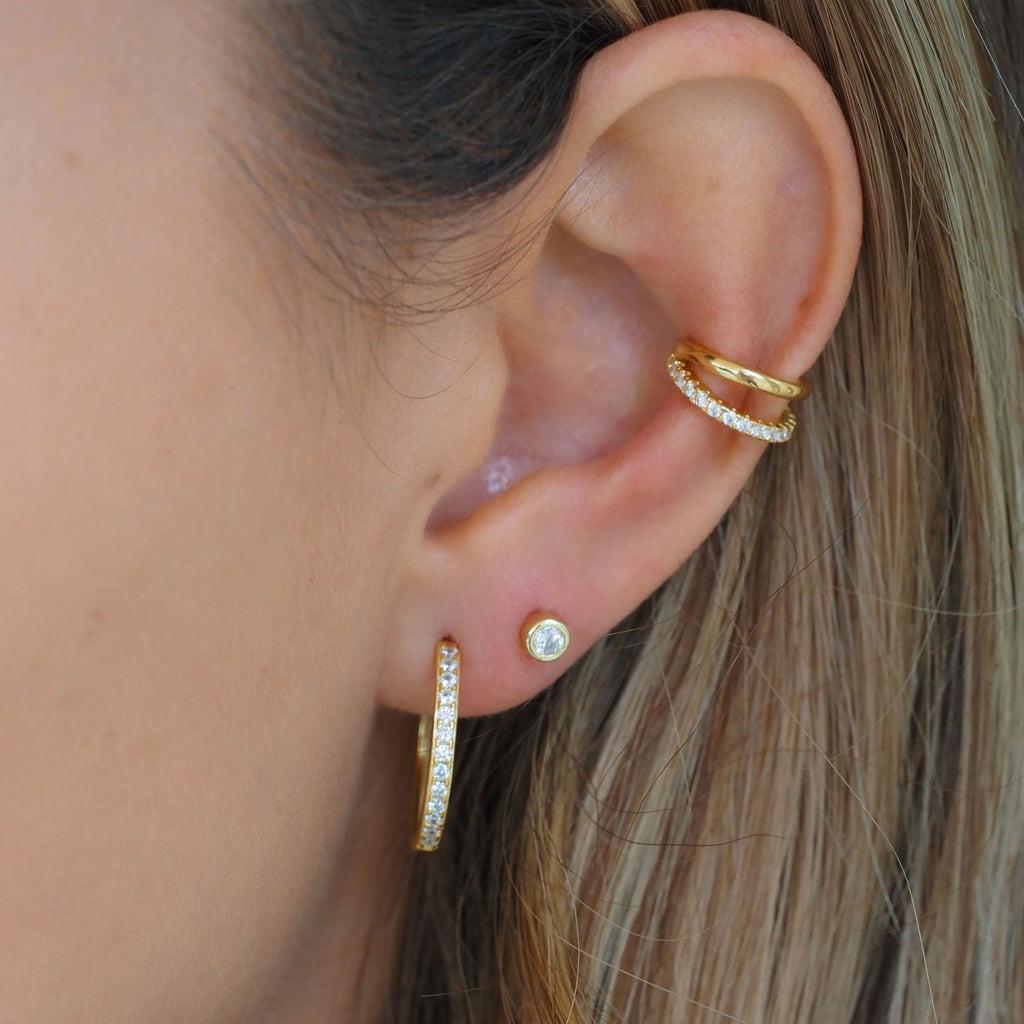 Puces d’Oreilles Sphères Pavé en Or