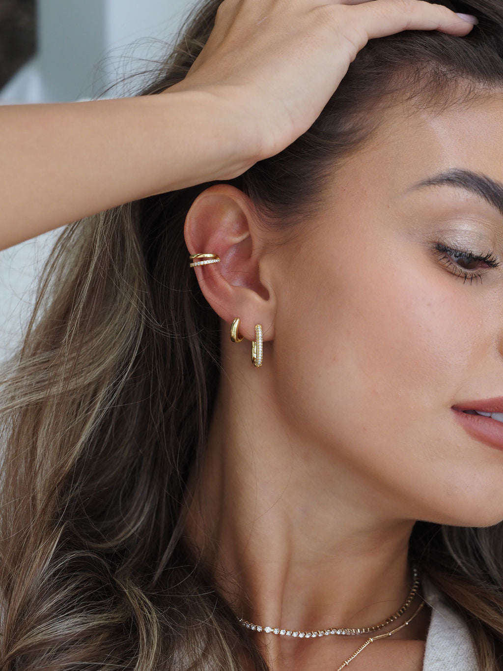 Ear Cuff Superposé en Cristal en Argent