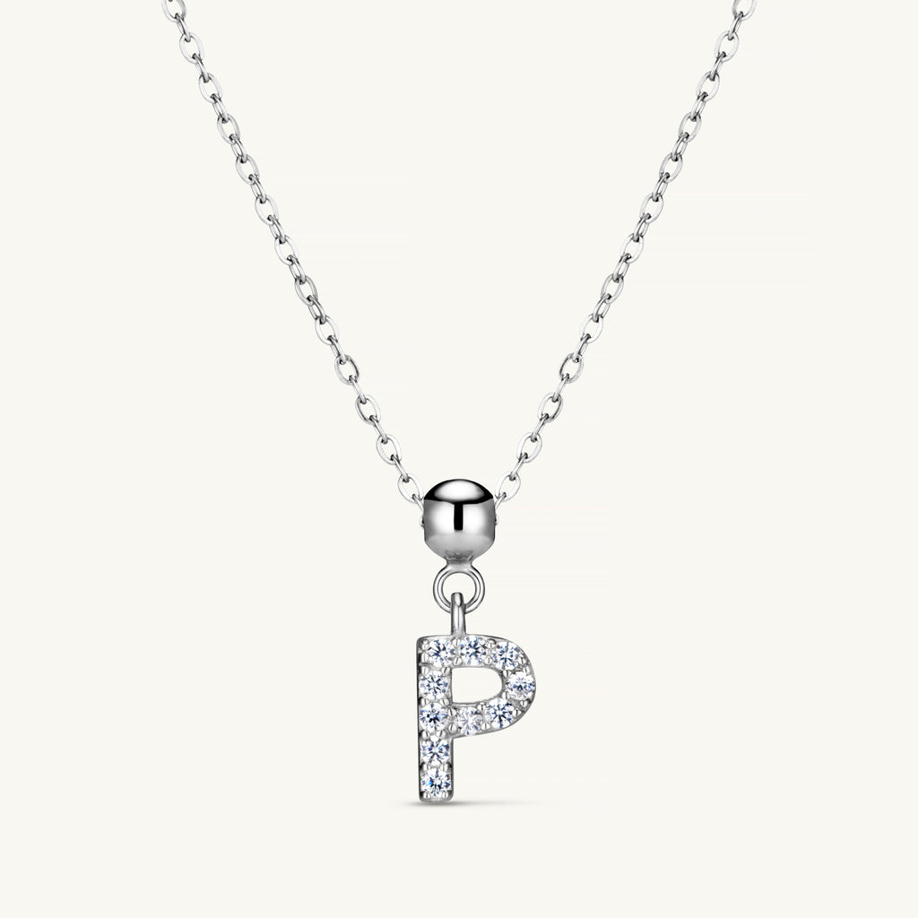 Pendentif Initiale P avec Diamant en Argent