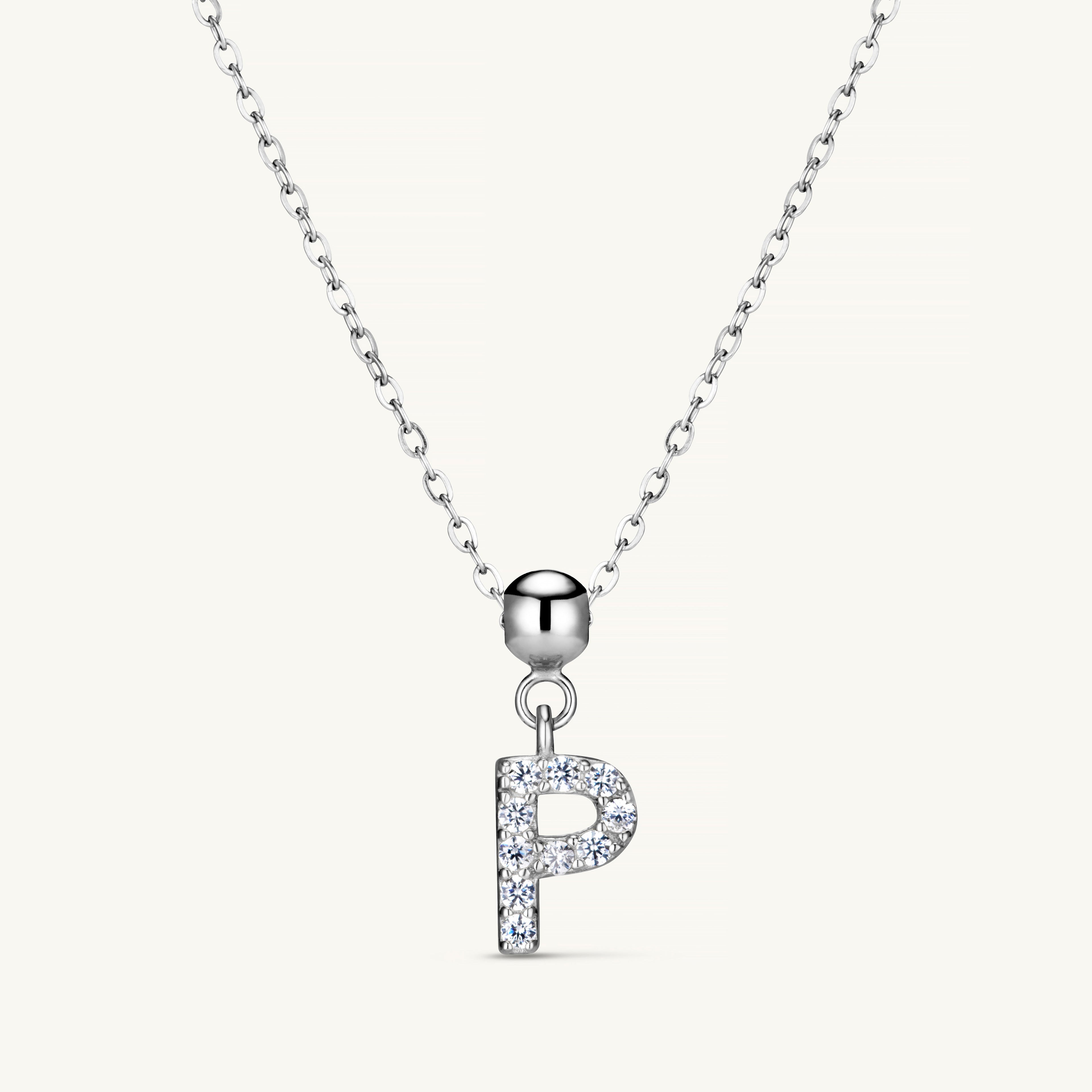 Pendentif Initiale P avec Diamant en Argent