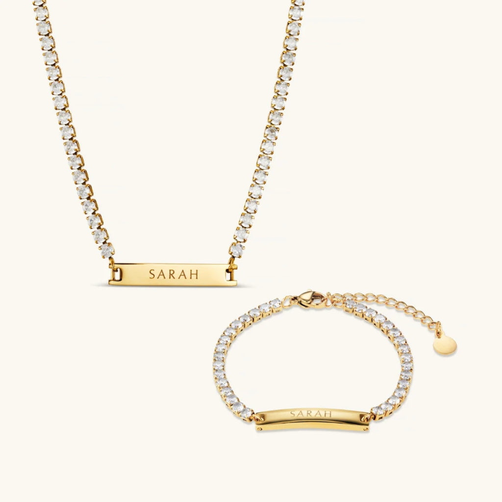 Parure Assortie Collier Tennis Gravé & Bracelet Tennis Gravé en Or