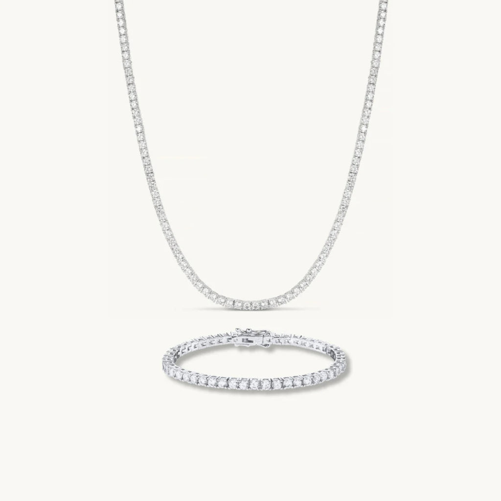 Parure Collier & Bracelet Tennis en Argent