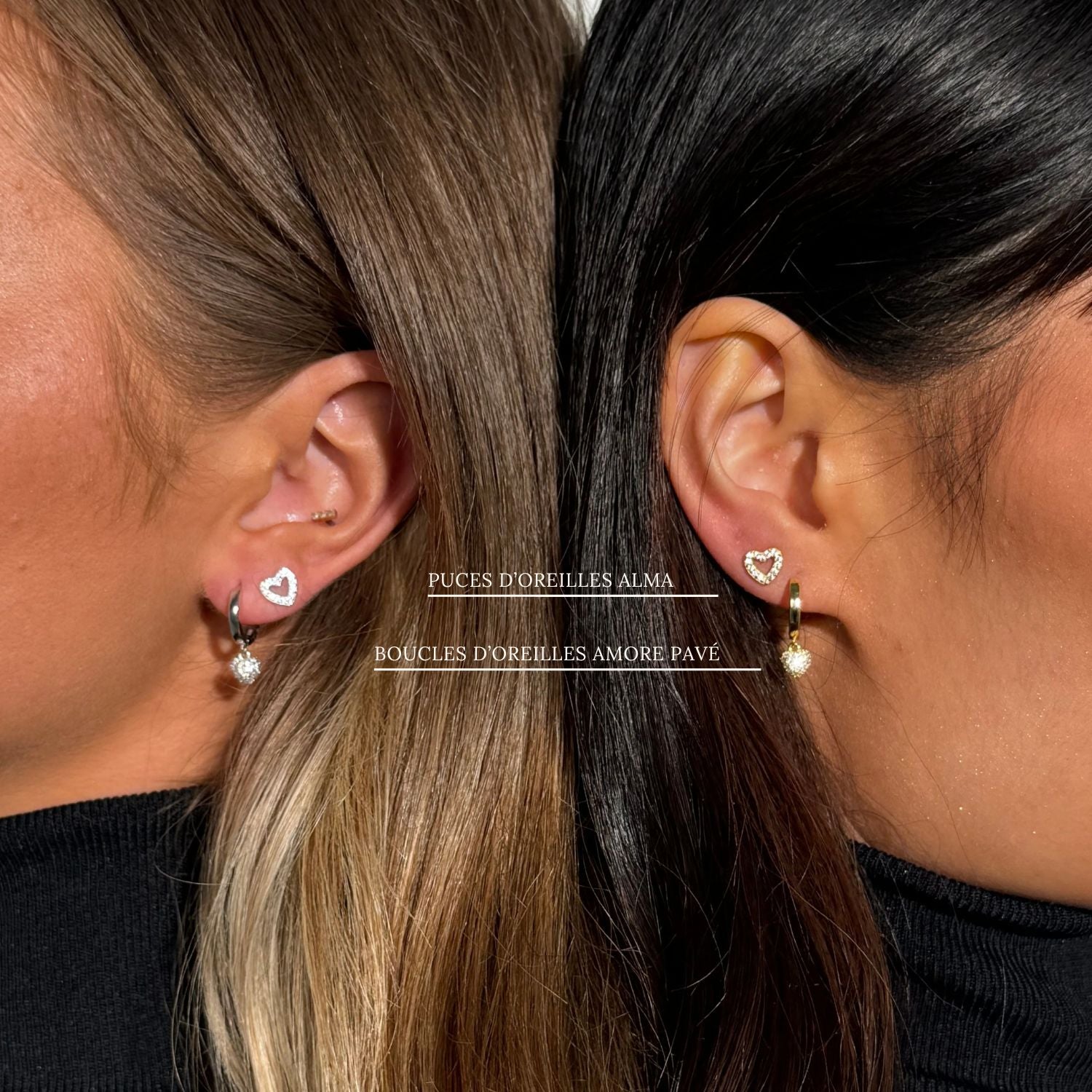 Parure à Empiler Boucles d’Oreilles Amore Pavé & Puces d’Oreilles Alma en Or
