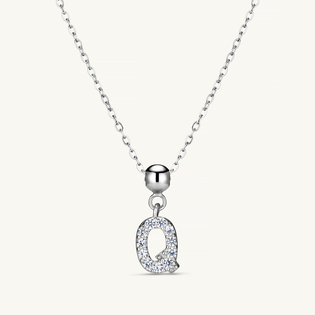 Pendentif Initiale Q avec Diamant en Argent