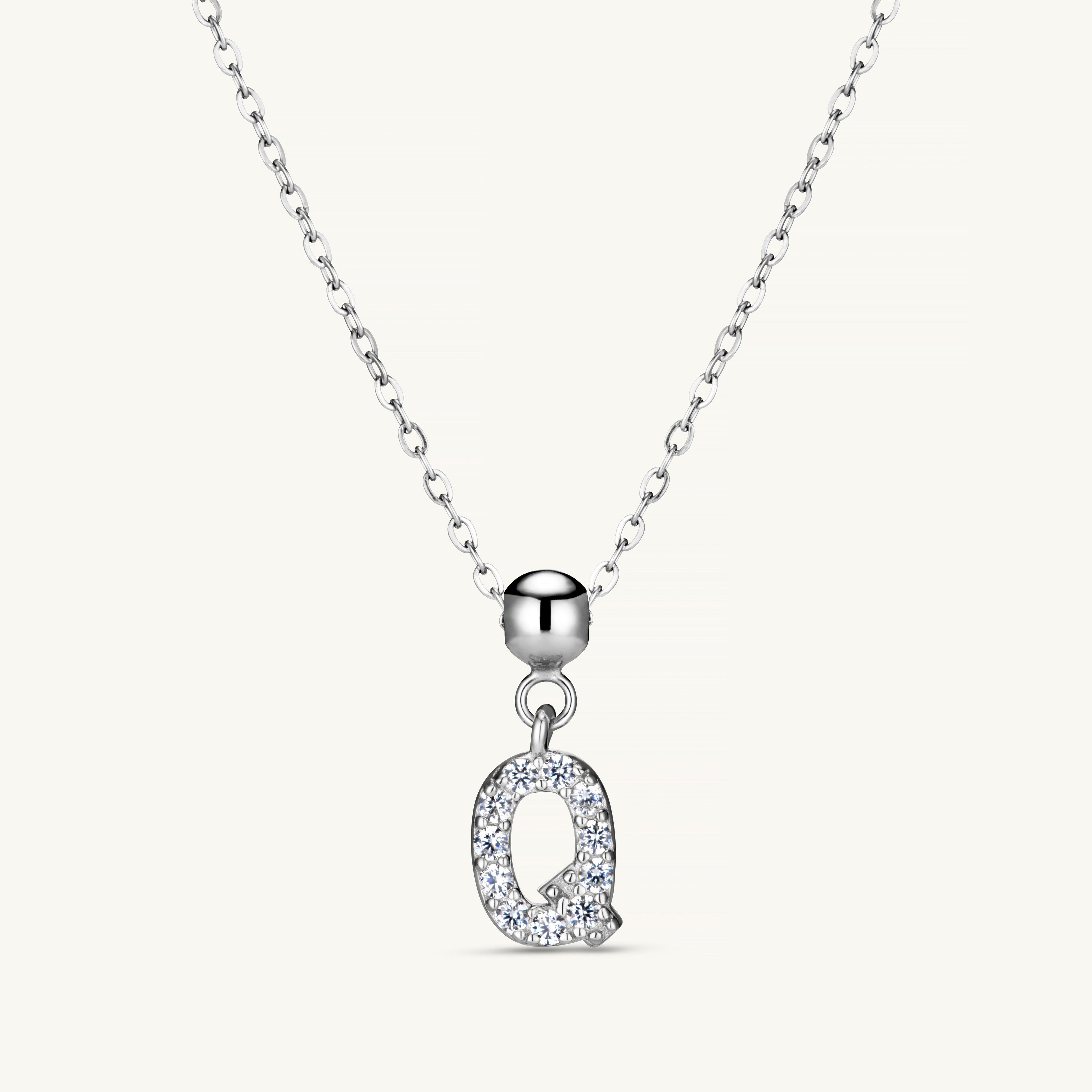 Pendentif Initiale Q avec Diamant en Argent