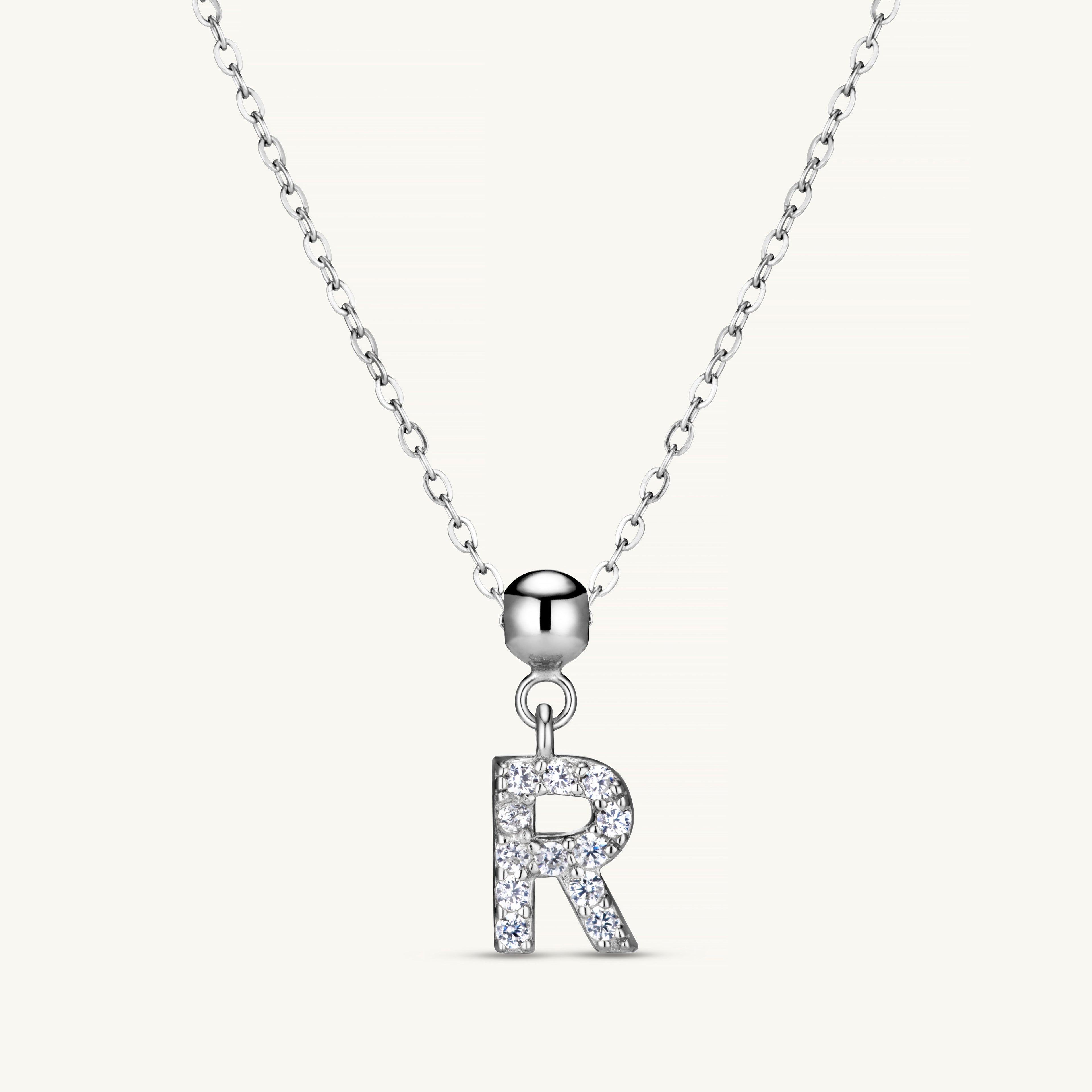 Pendentif Initiale R avec Diamant en Argent