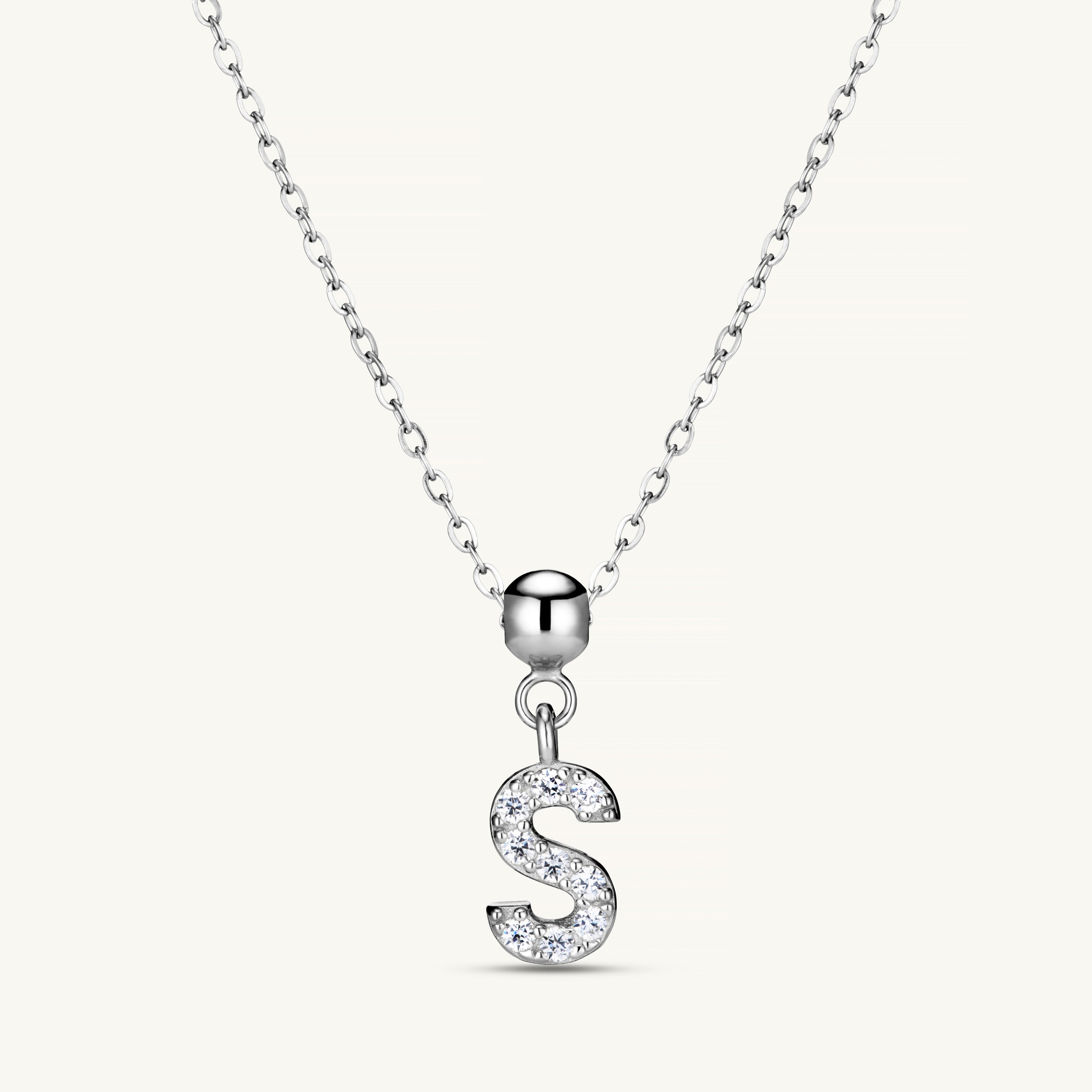 Pendentif Initiale S avec Diamant en Argent
