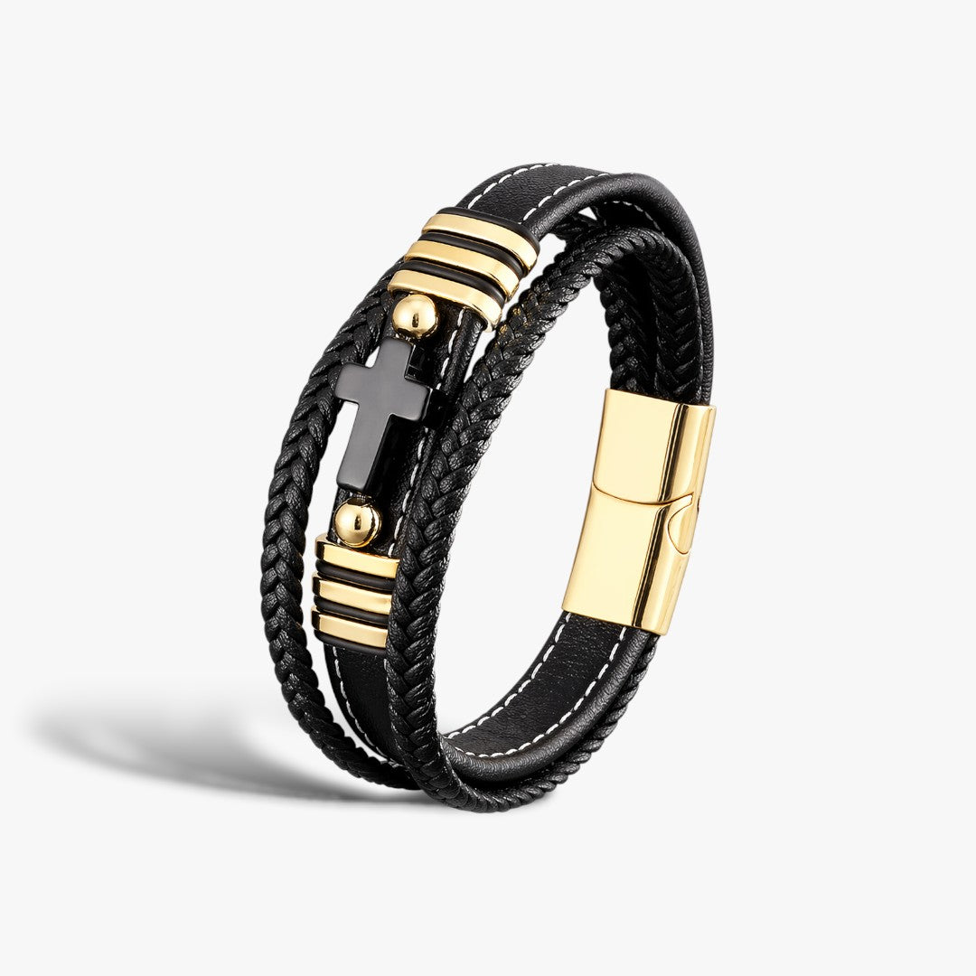 Sanctum | Bransoletka Męska Skóra Krzyż