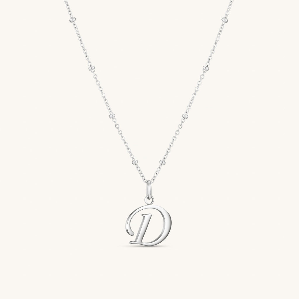 Collier Initiale D en Écriture Script en Argent