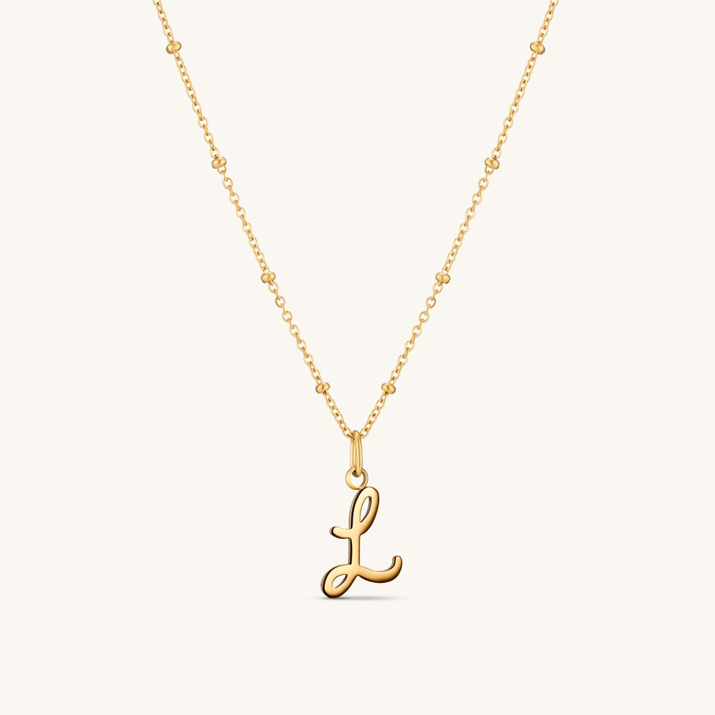 Collier Initiale L en Écriture Script en Or