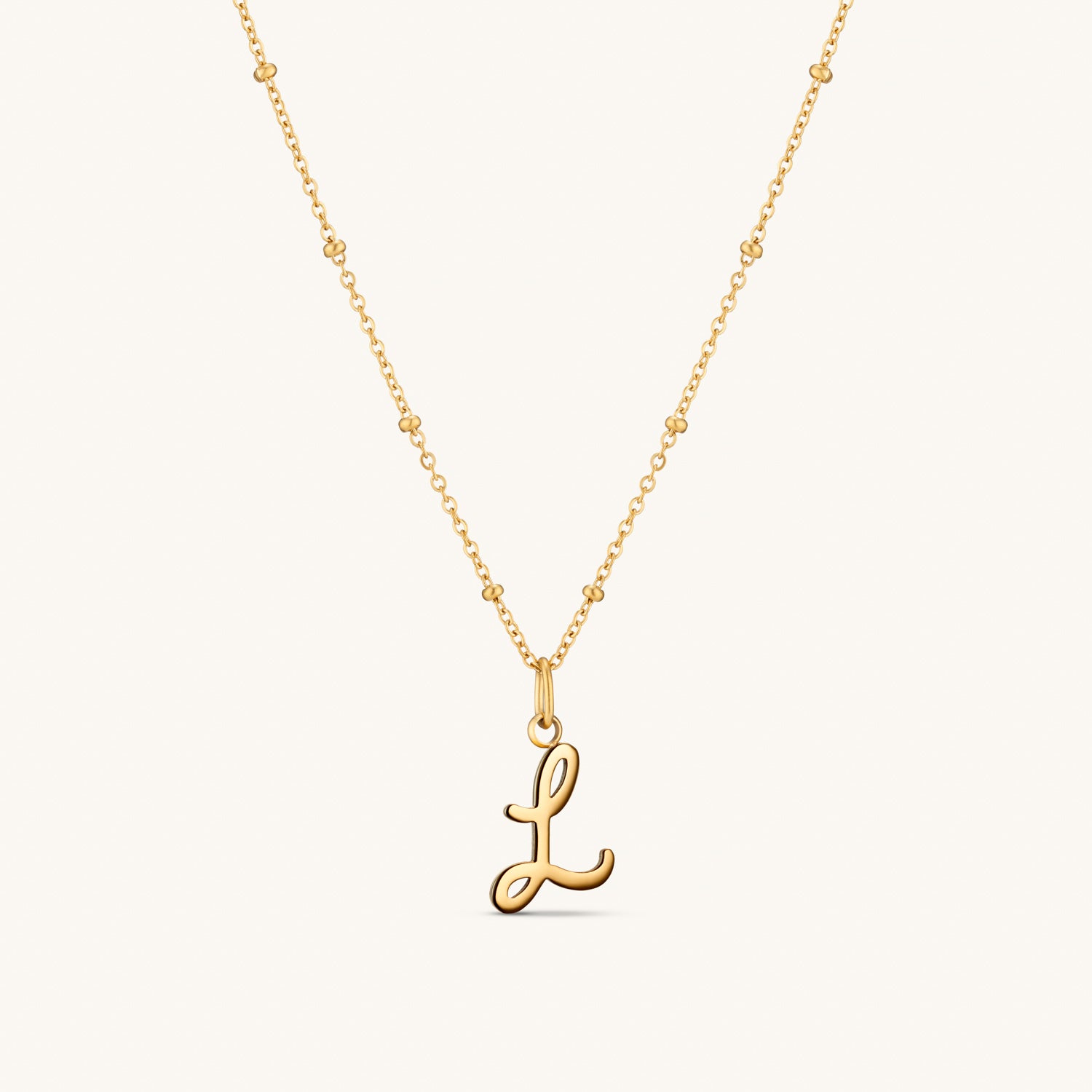 Collier Initiale L en Écriture Script en Or