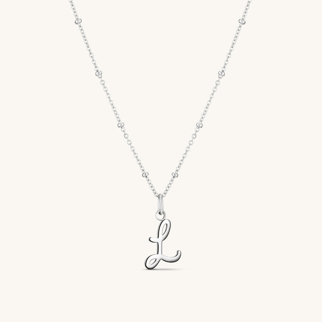 Collier Initiale L en Écriture Script en Argent