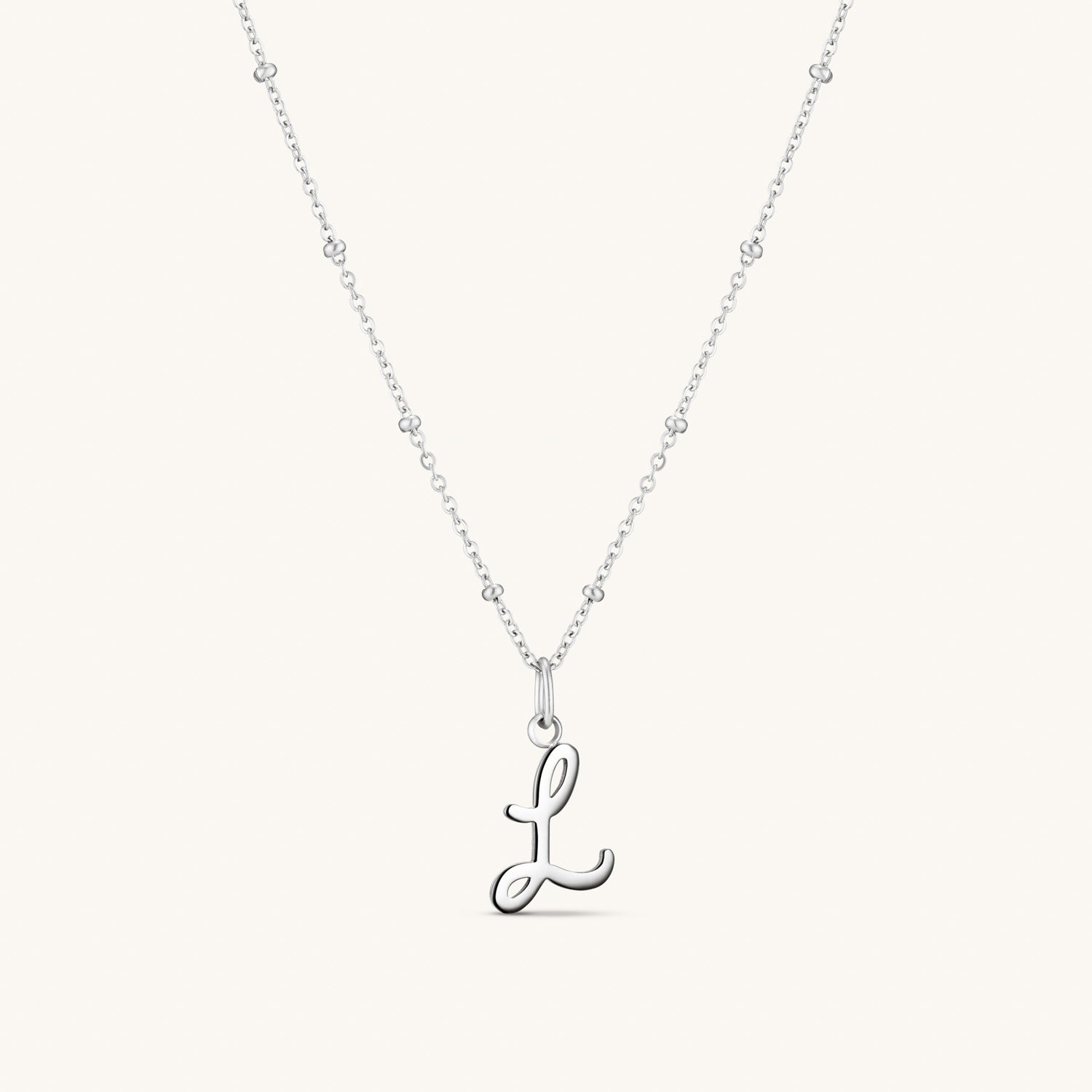 Collier Initiale L en Écriture Script en Argent
