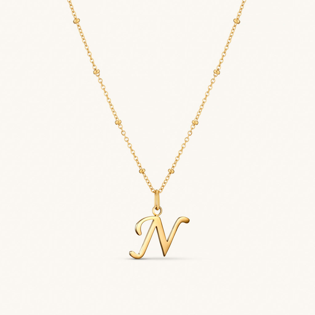 Collier Initiale N en Écriture Script en Or