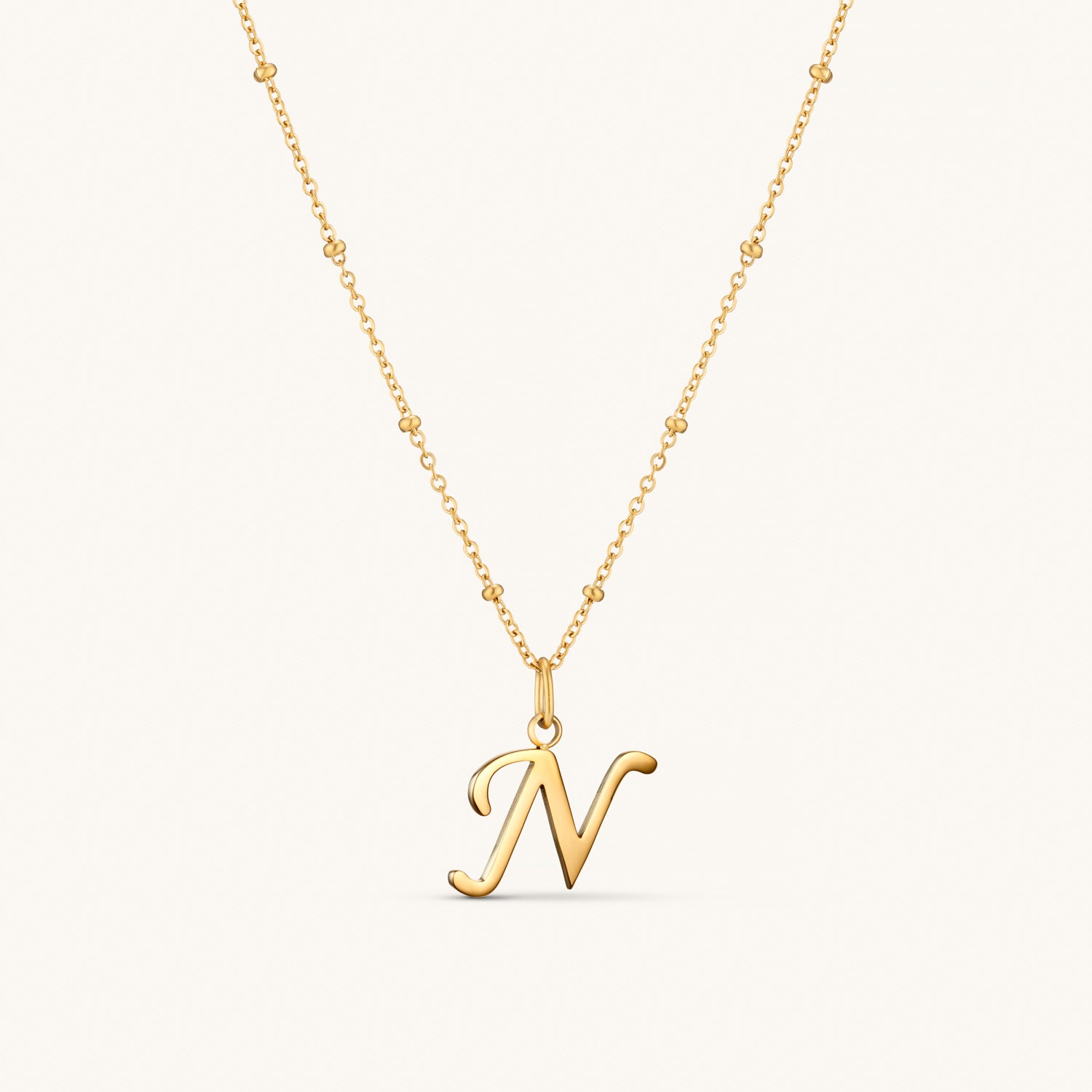 Collier Initiale N en Écriture Script en Or