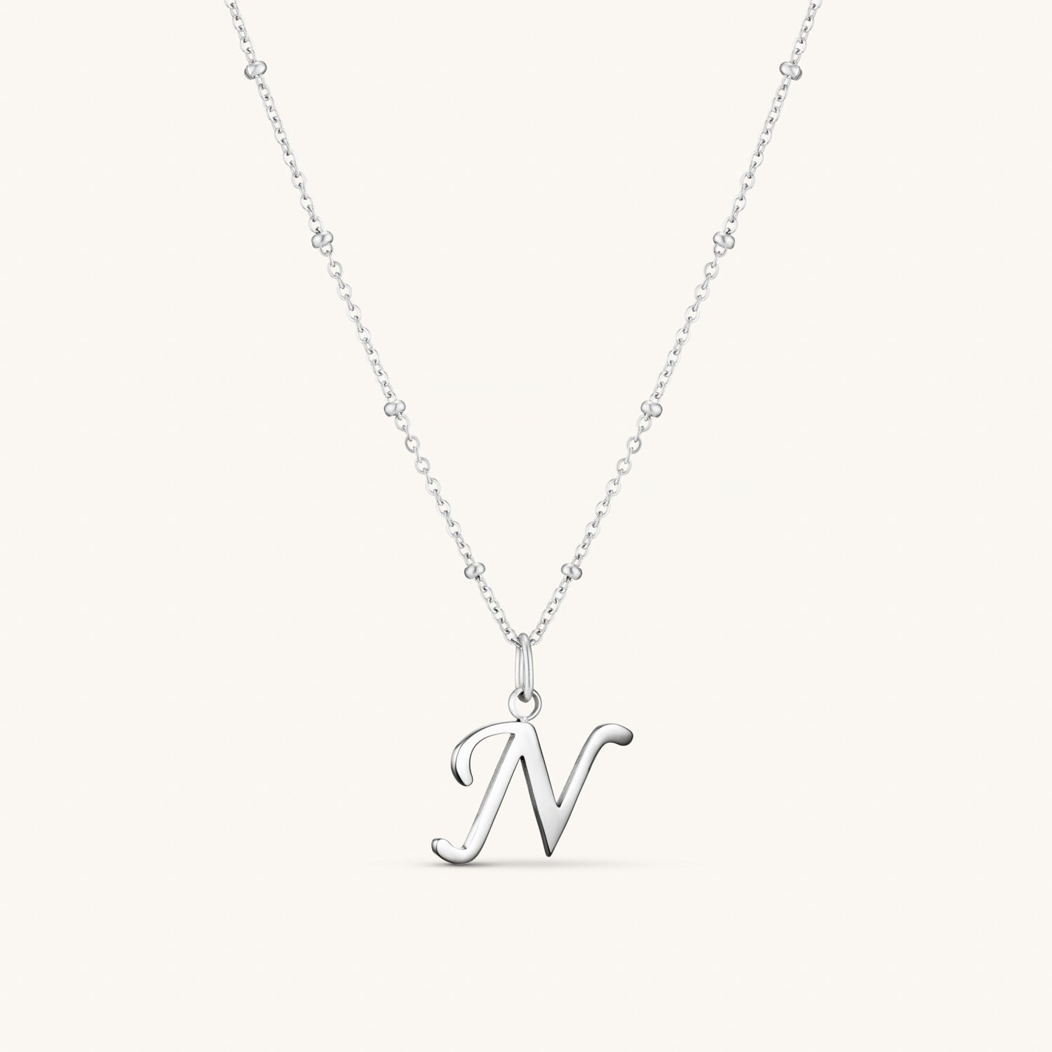 Collier Initiale N en Écriture Script en Argent