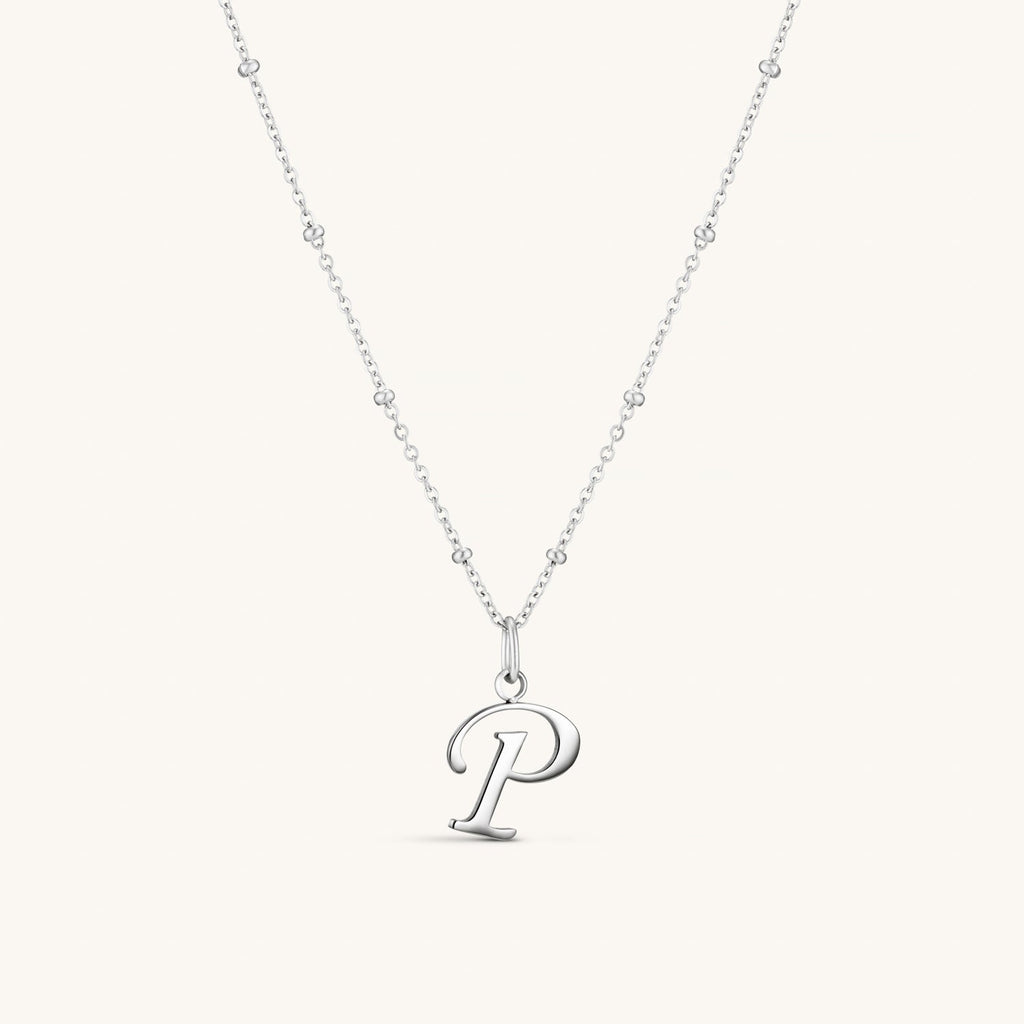 Collier Initiale P en Écriture Script en Argent