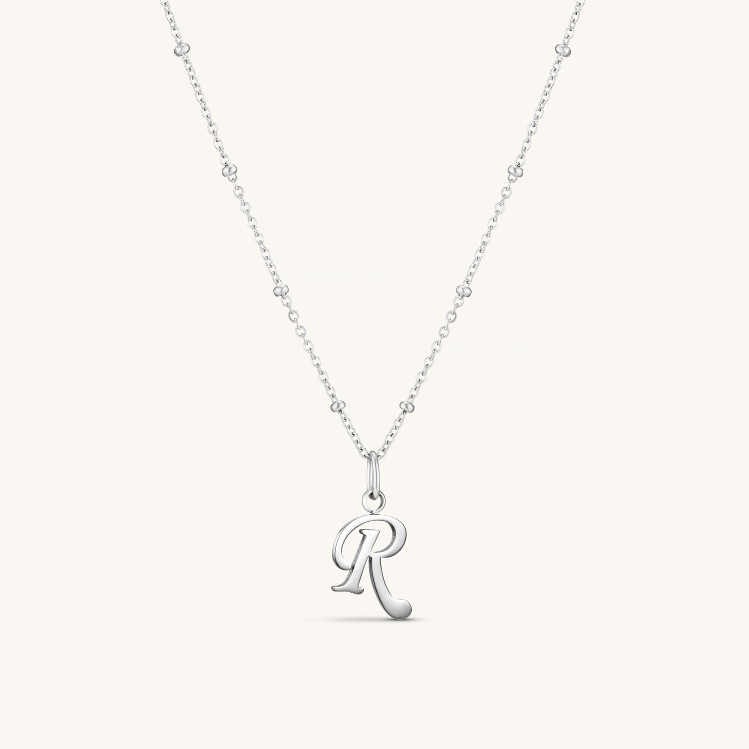 Collier Initiale R en Écriture Script en Argent