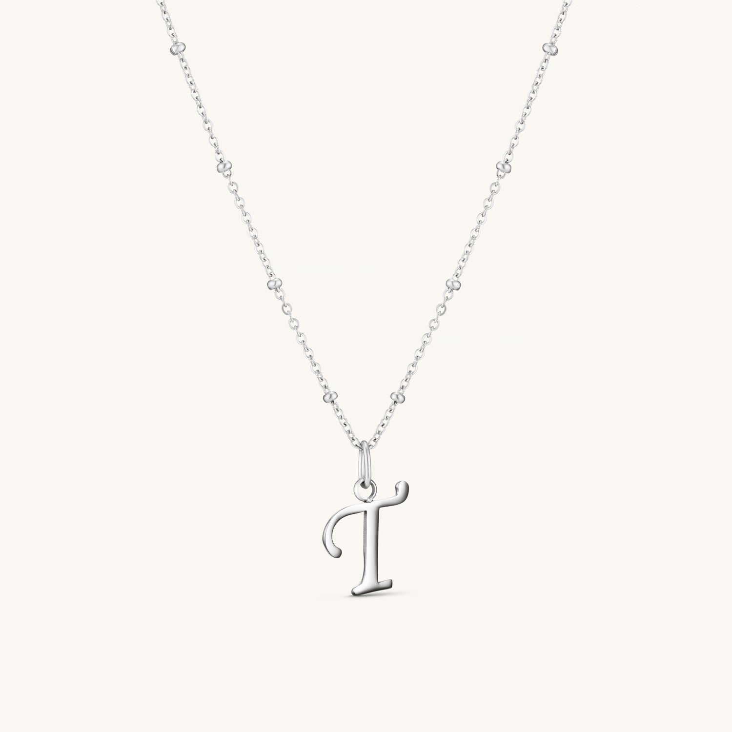 Collier Initiale T en Écriture Script en Argent