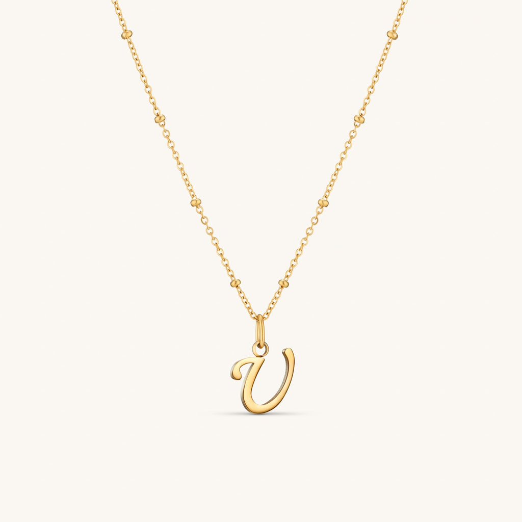 Collier Initiale U en Écriture Script en Or