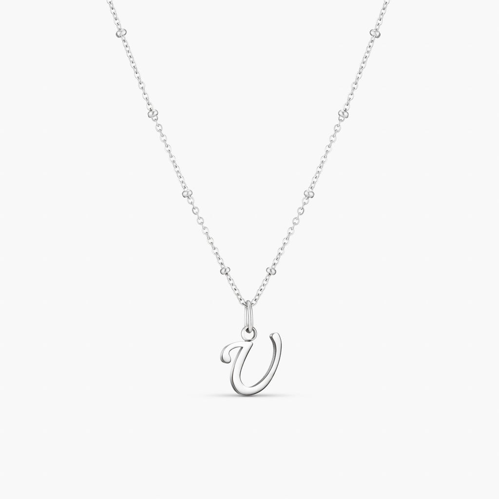 Collier Initiale U en Écriture Script en Argent