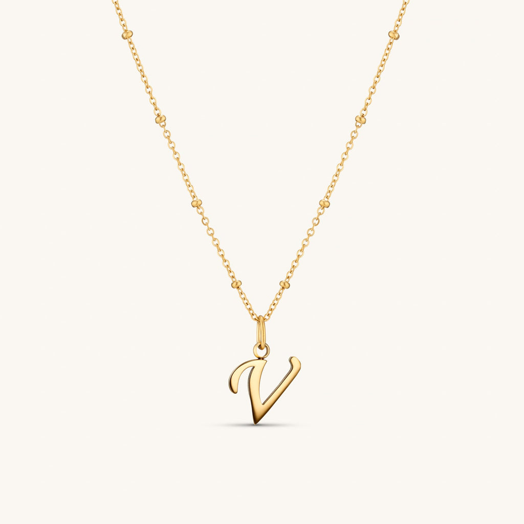 Collier Initiale V en Écriture Script en Or
