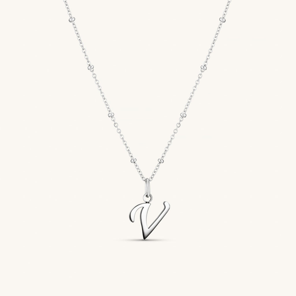 Collier Initiale V en Écriture Script en Argent