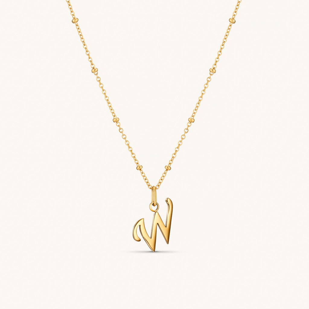 Collier Initiale W en Écriture Script en Or