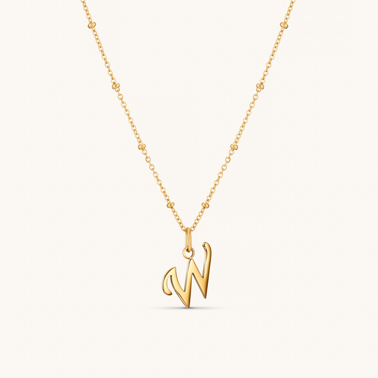 Collier Initiale W en Écriture Script en Or