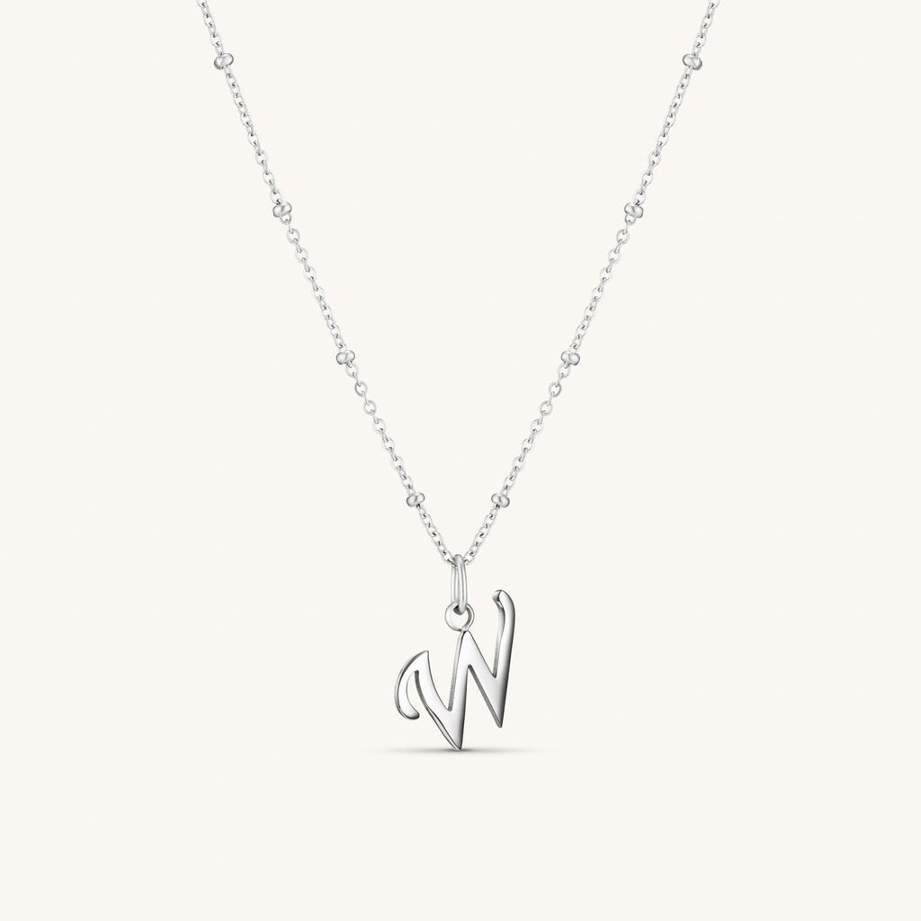 Collier Initiale W en Écriture Script en Argent