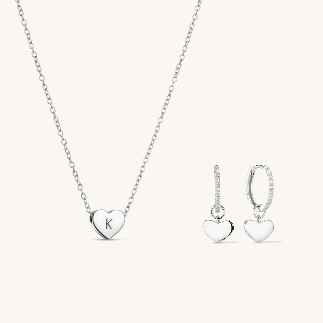 Coffret Cadeau Boucles d’Oreilles Créoles Cœur Amore & Collier Coeur Amo en Argent