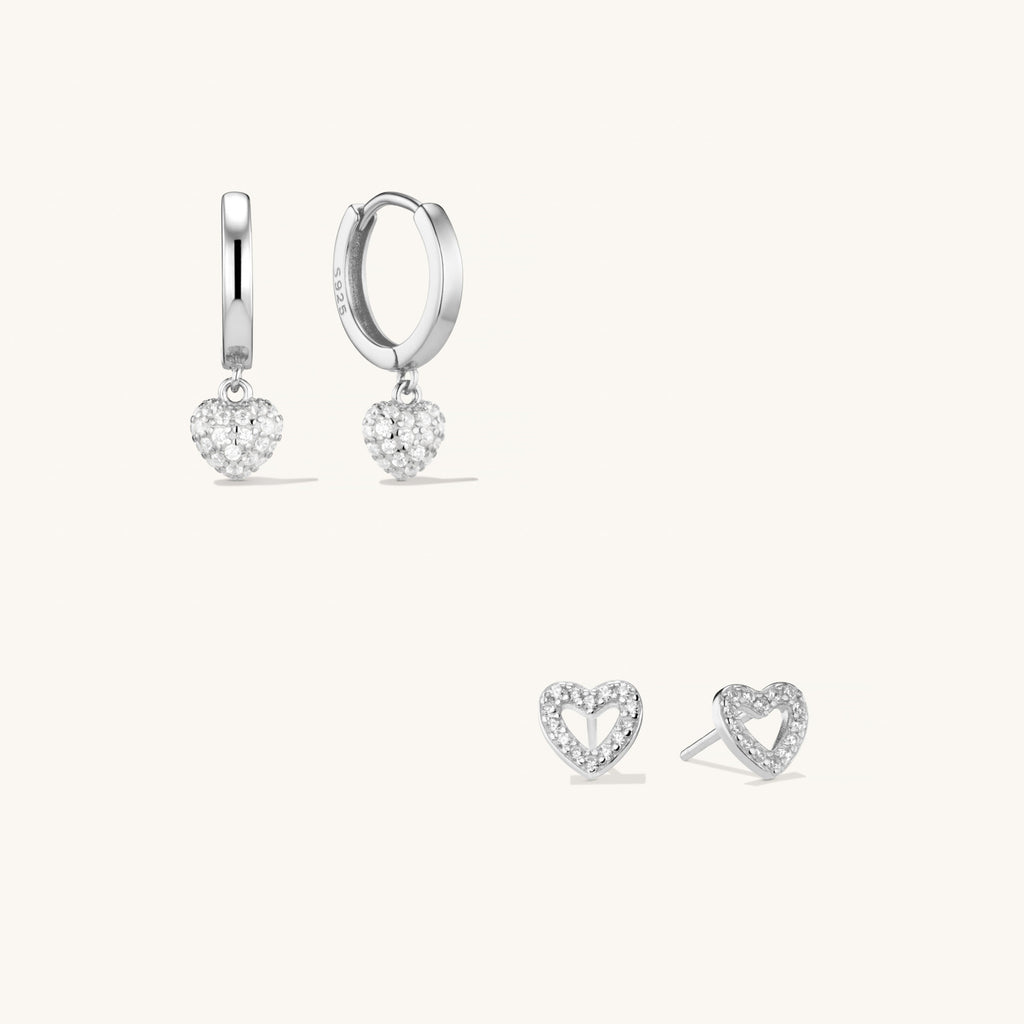 Parure à Empiler Boucles d’Oreilles Amore Pavé & Puces d’Oreilles Alma en Argent