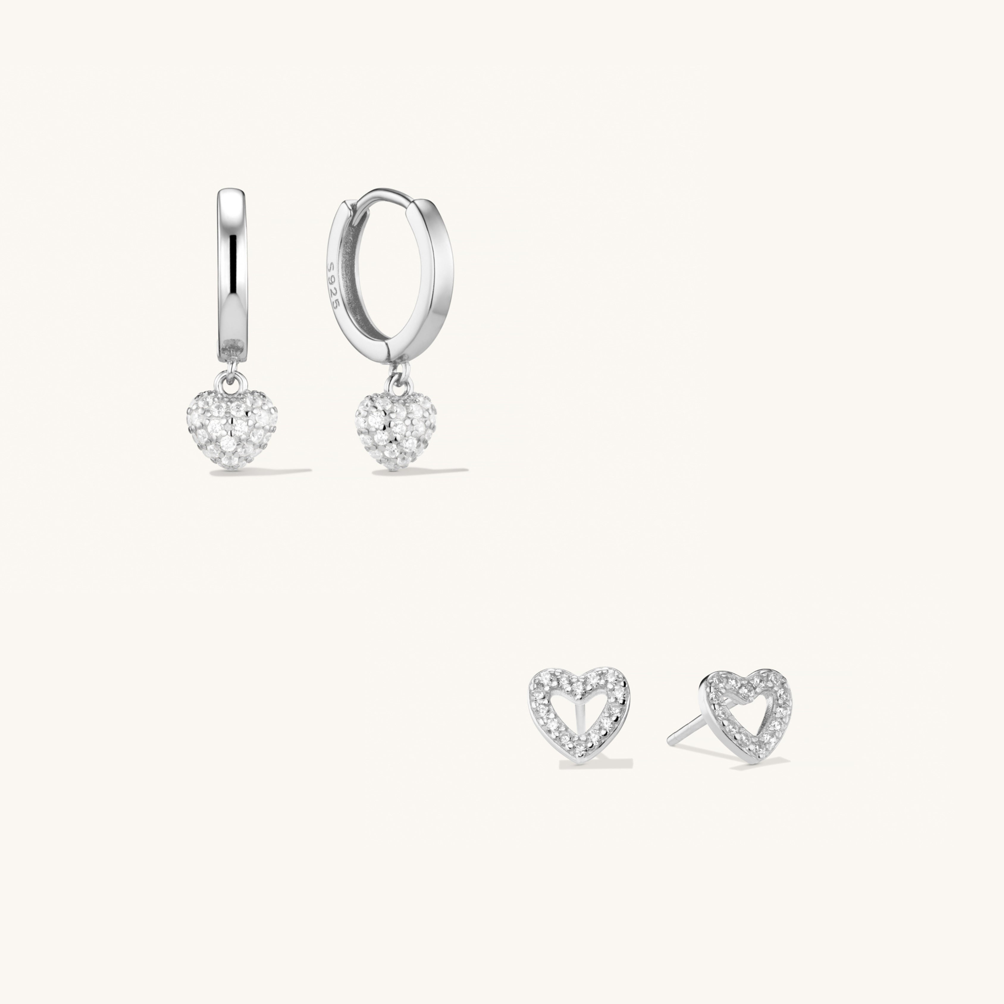 Parure à Empiler Boucles d’Oreilles Amore Pavé & Puces d’Oreilles Alma en Argent