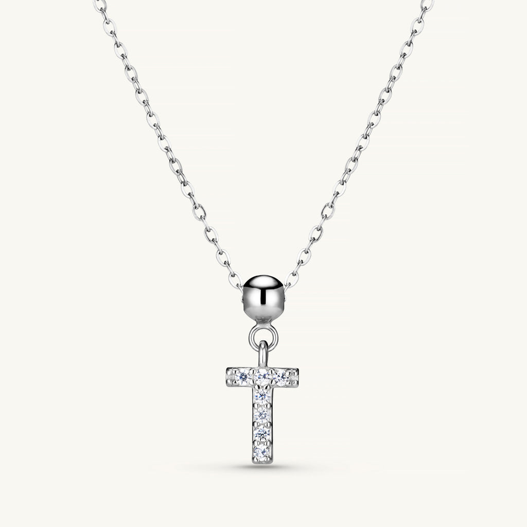 Pendentif Initiale T avec Diamant en Argent