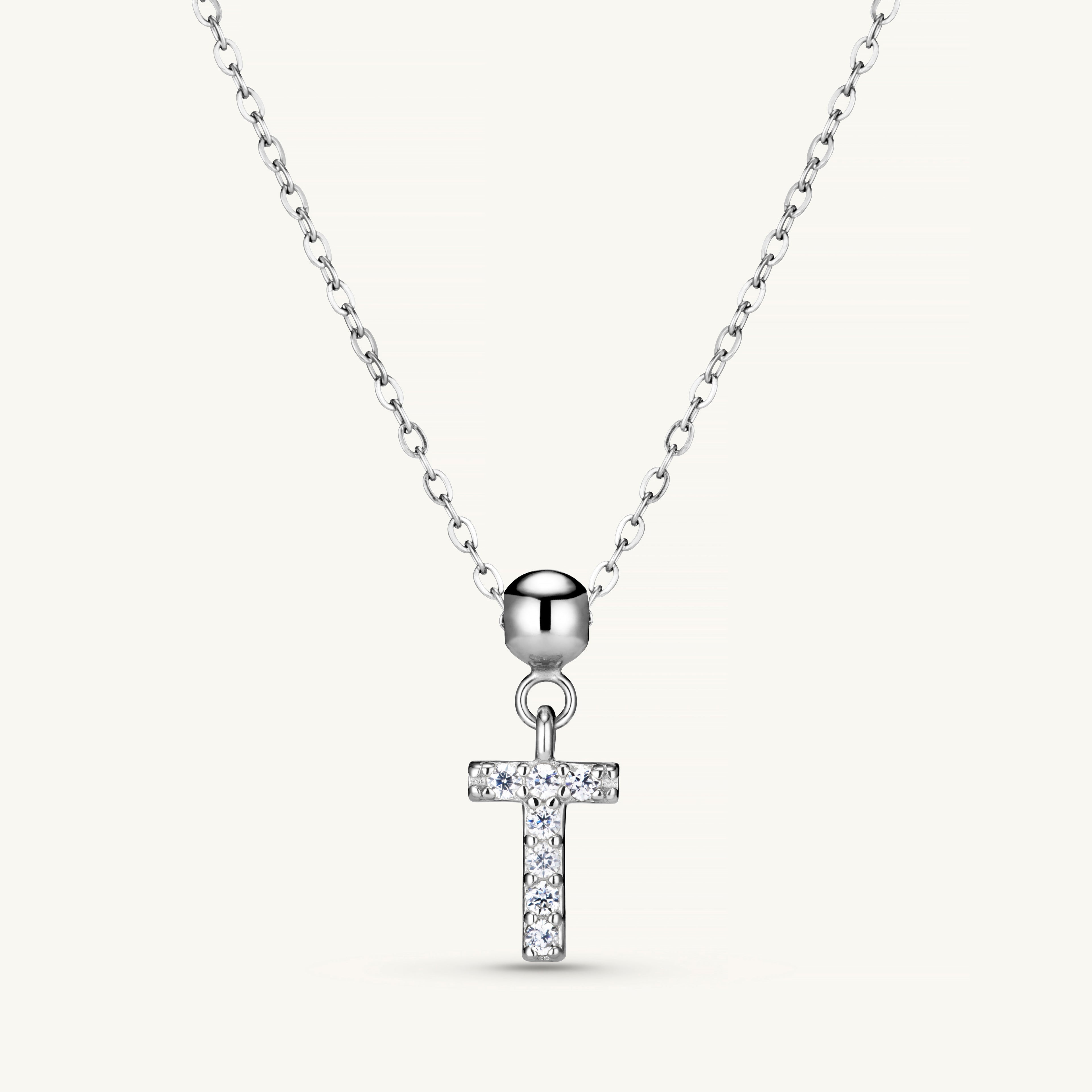 Pendentif Initiale T avec Diamant en Argent