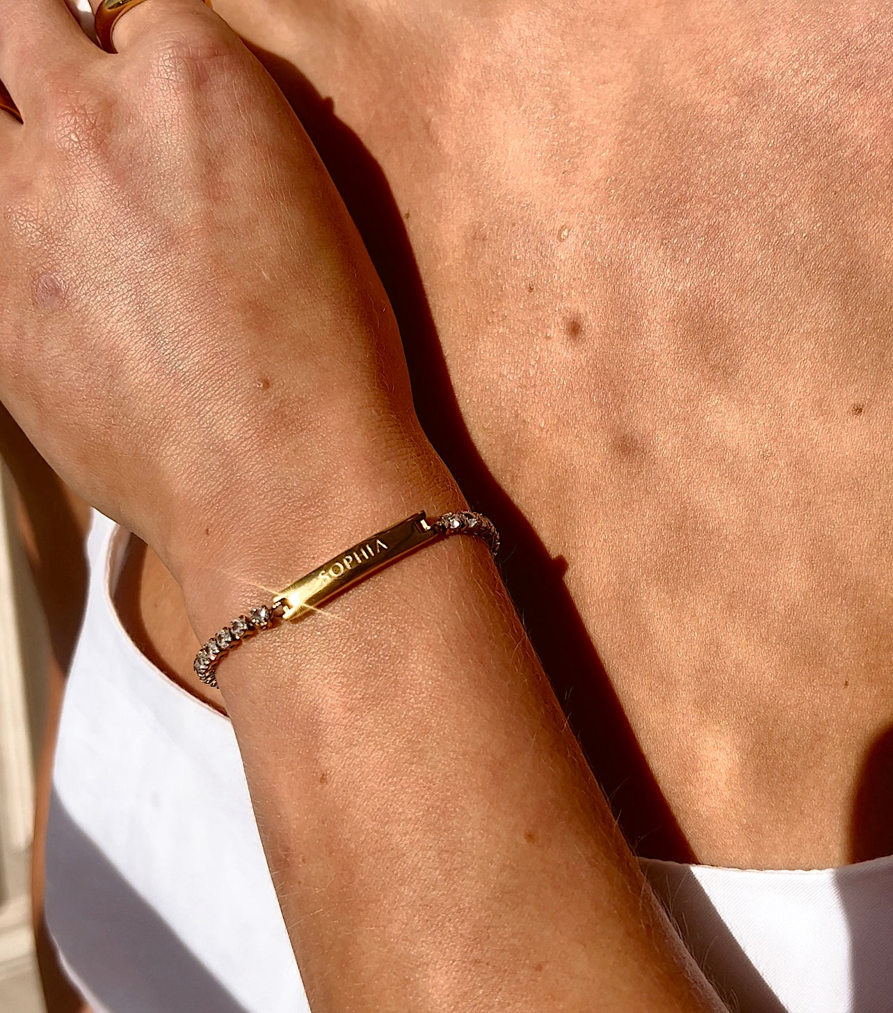 Parure Assortie Collier Tennis Gravé & Bracelet Tennis Gravé en Or