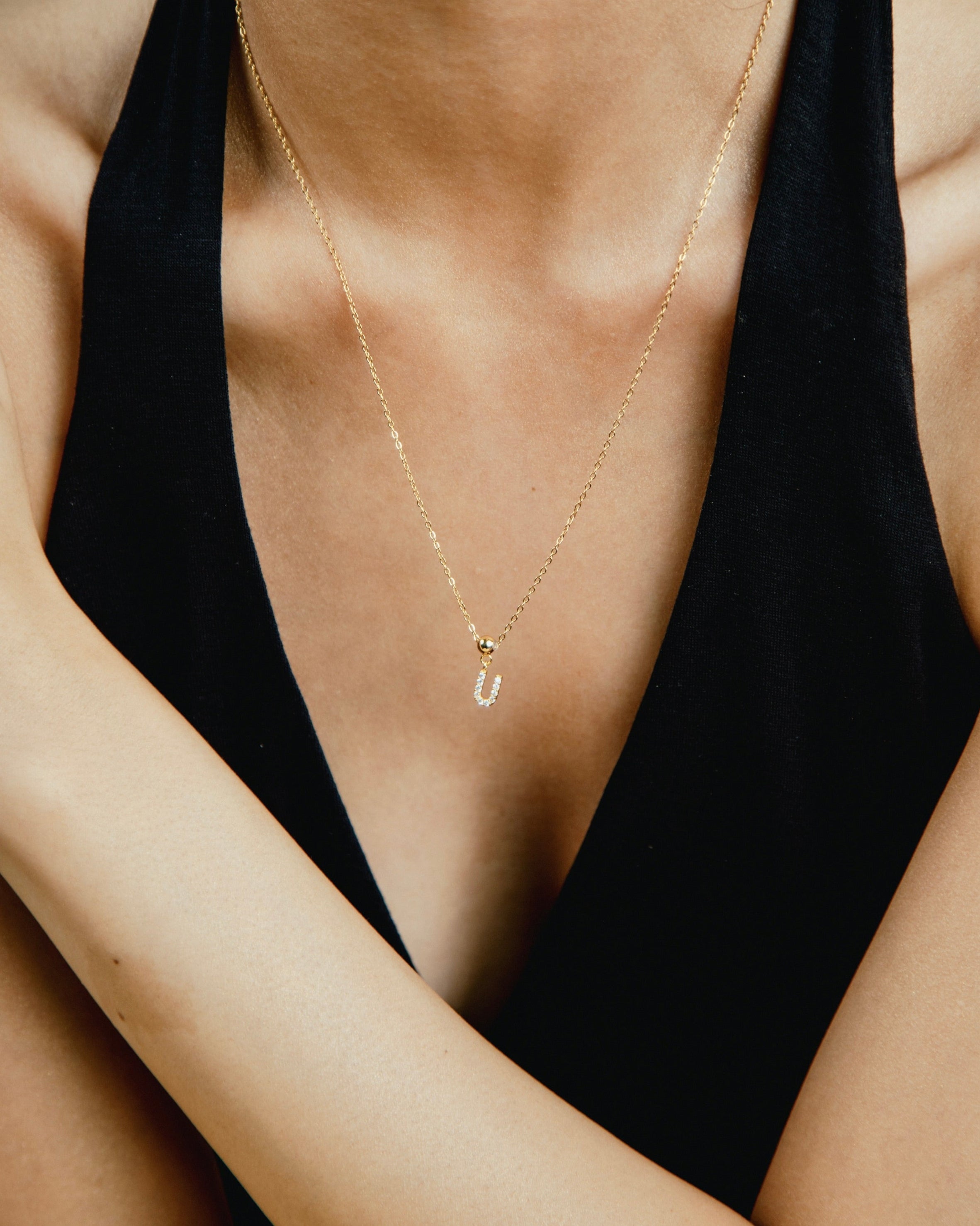 Pendentif Initiale U avec Diamant en Or