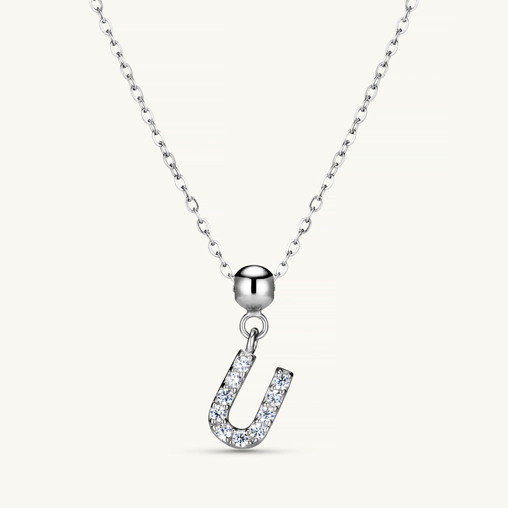 Pendentif Initiale U avec Diamant en Argent