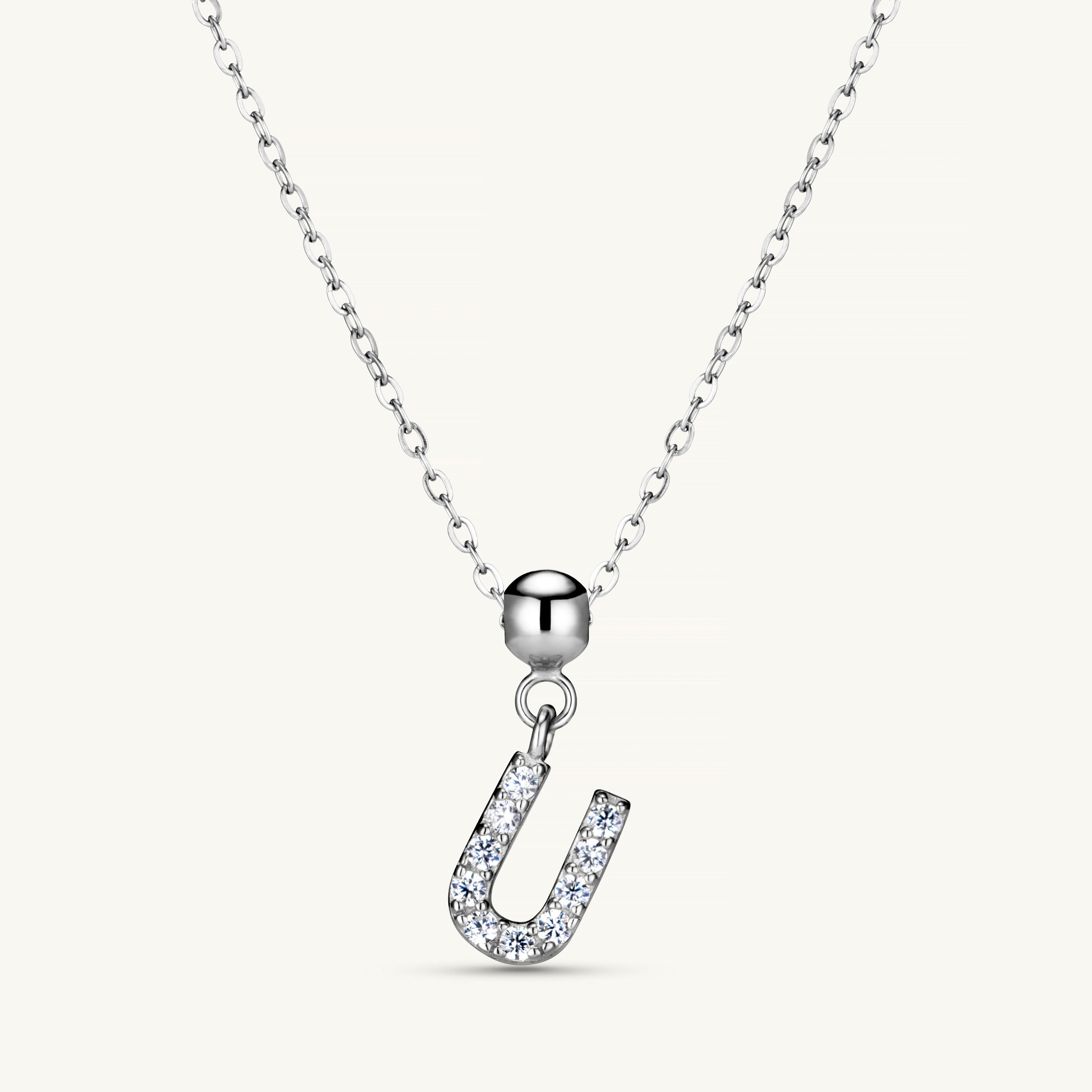 Pendentif Initiale U avec Diamant en Argent
