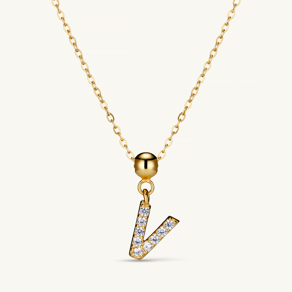 Pendentif Initiale V avec Diamant en Or