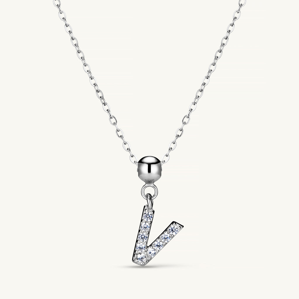 Pendentif Initiale V avec Diamant en Argent