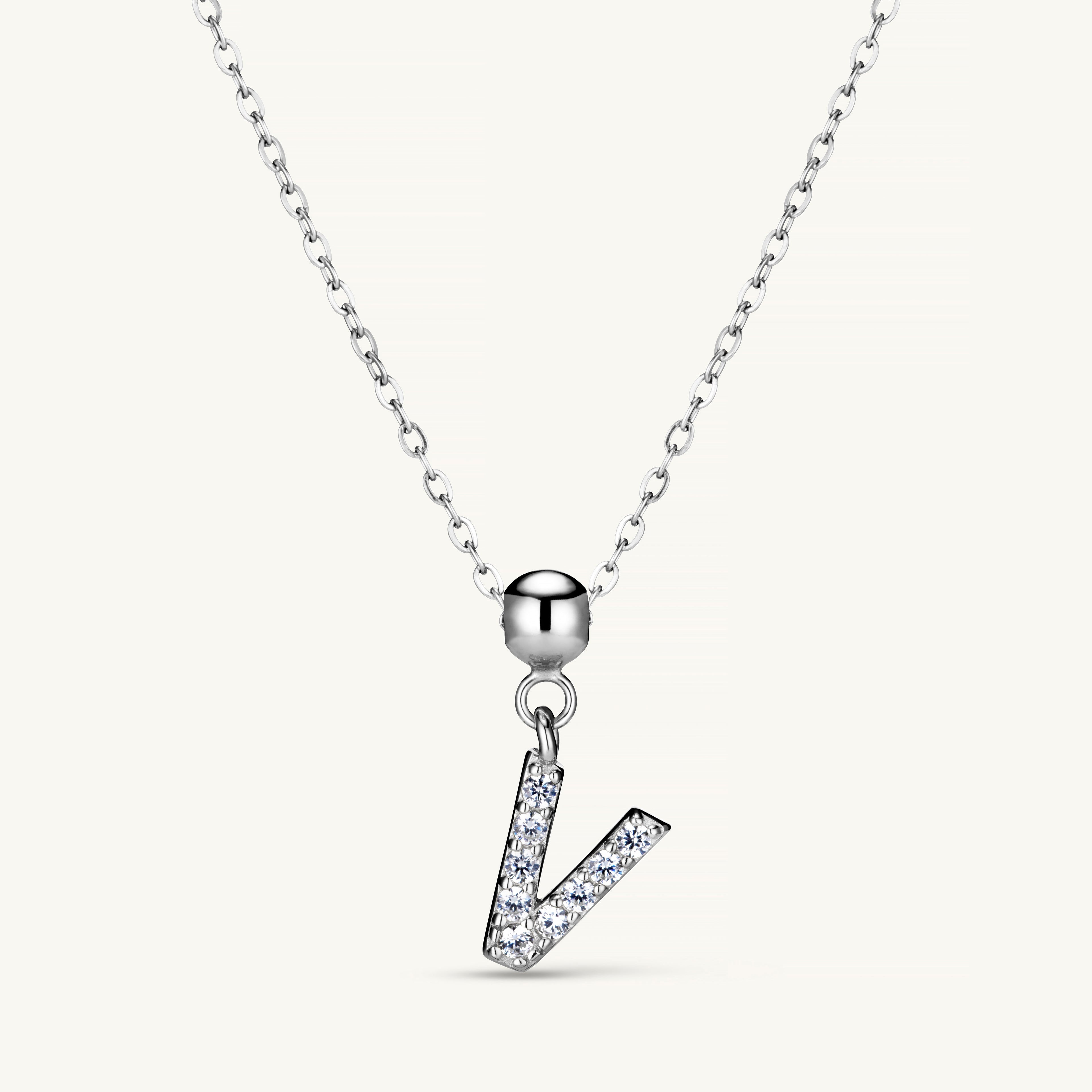 Pendentif Initiale V avec Diamant en Argent