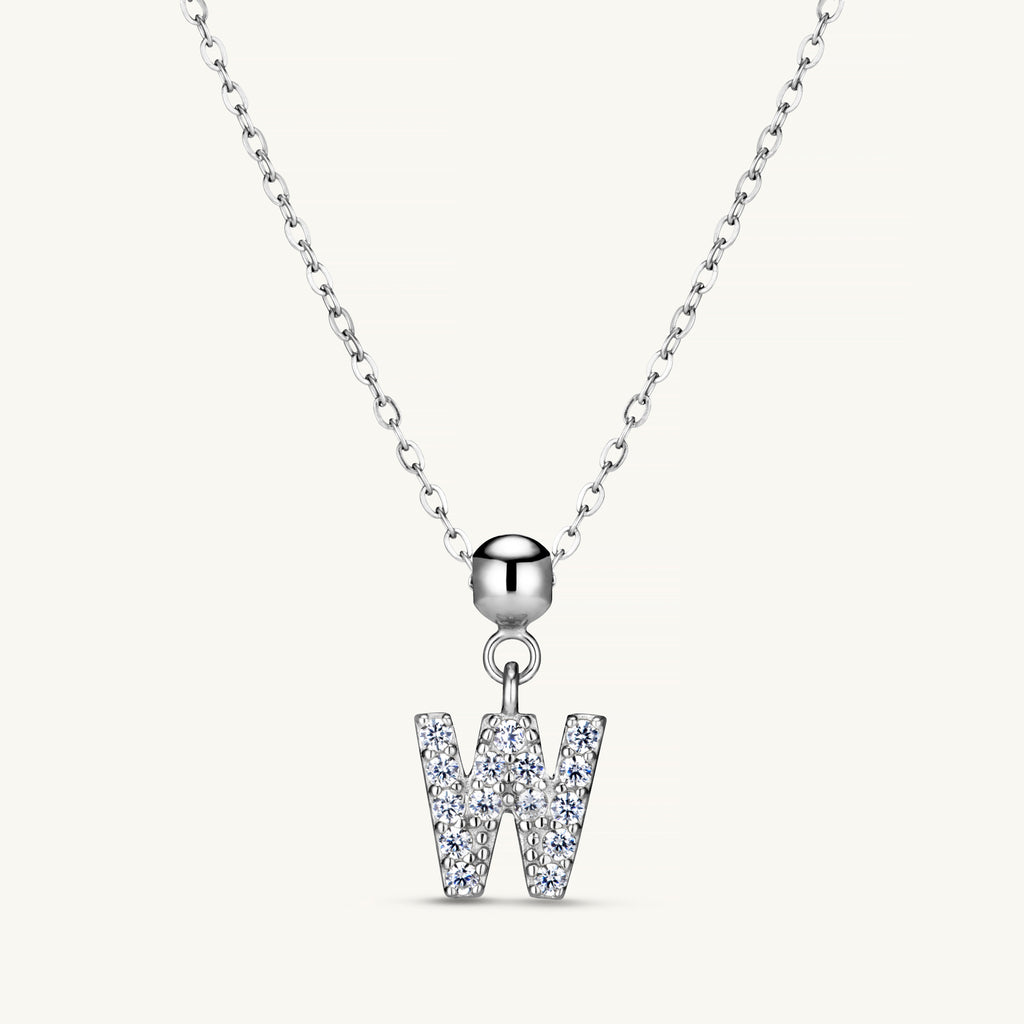Pendentif Initiale W avec Diamant en Argent
