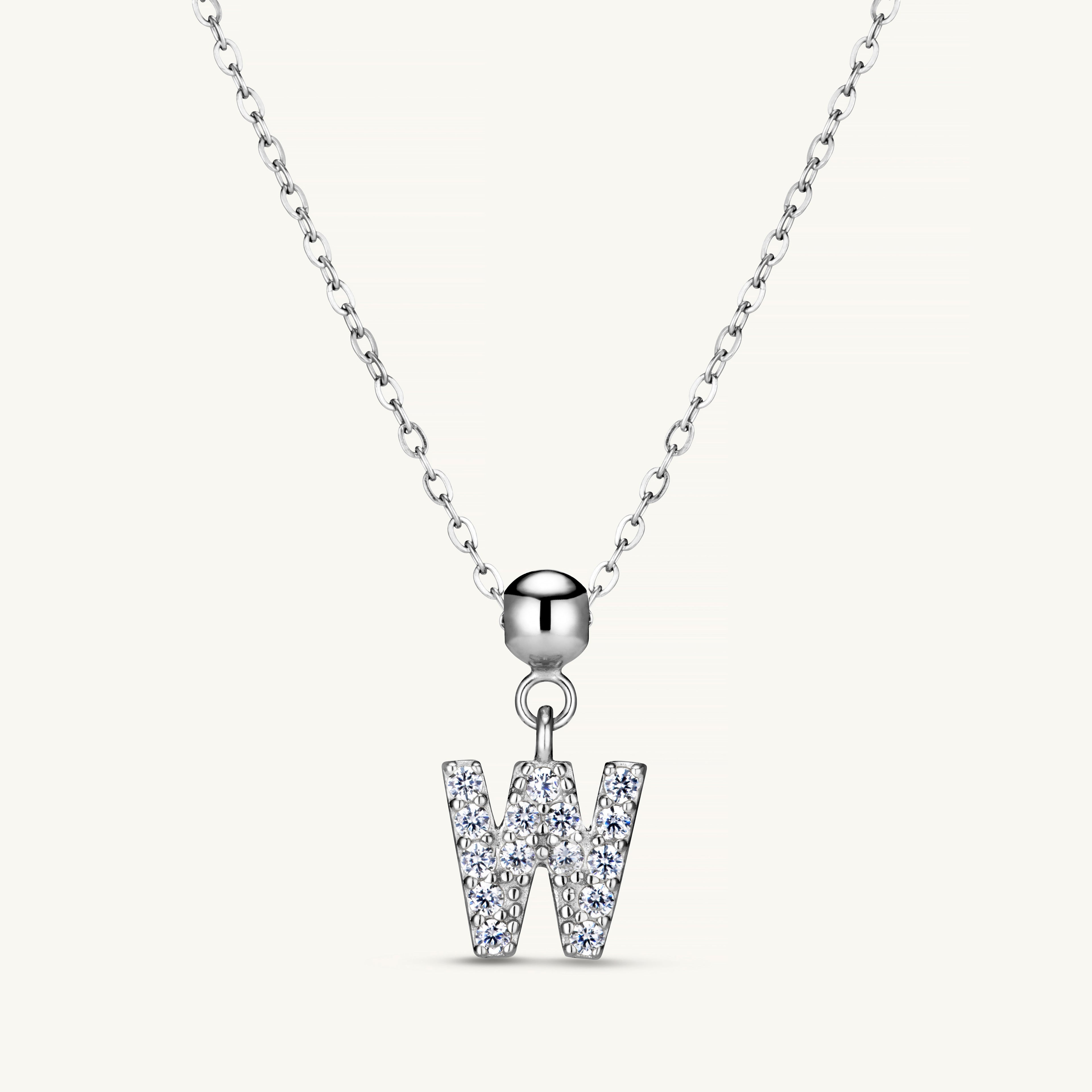 Pendentif Initiale W avec Diamant en Argent