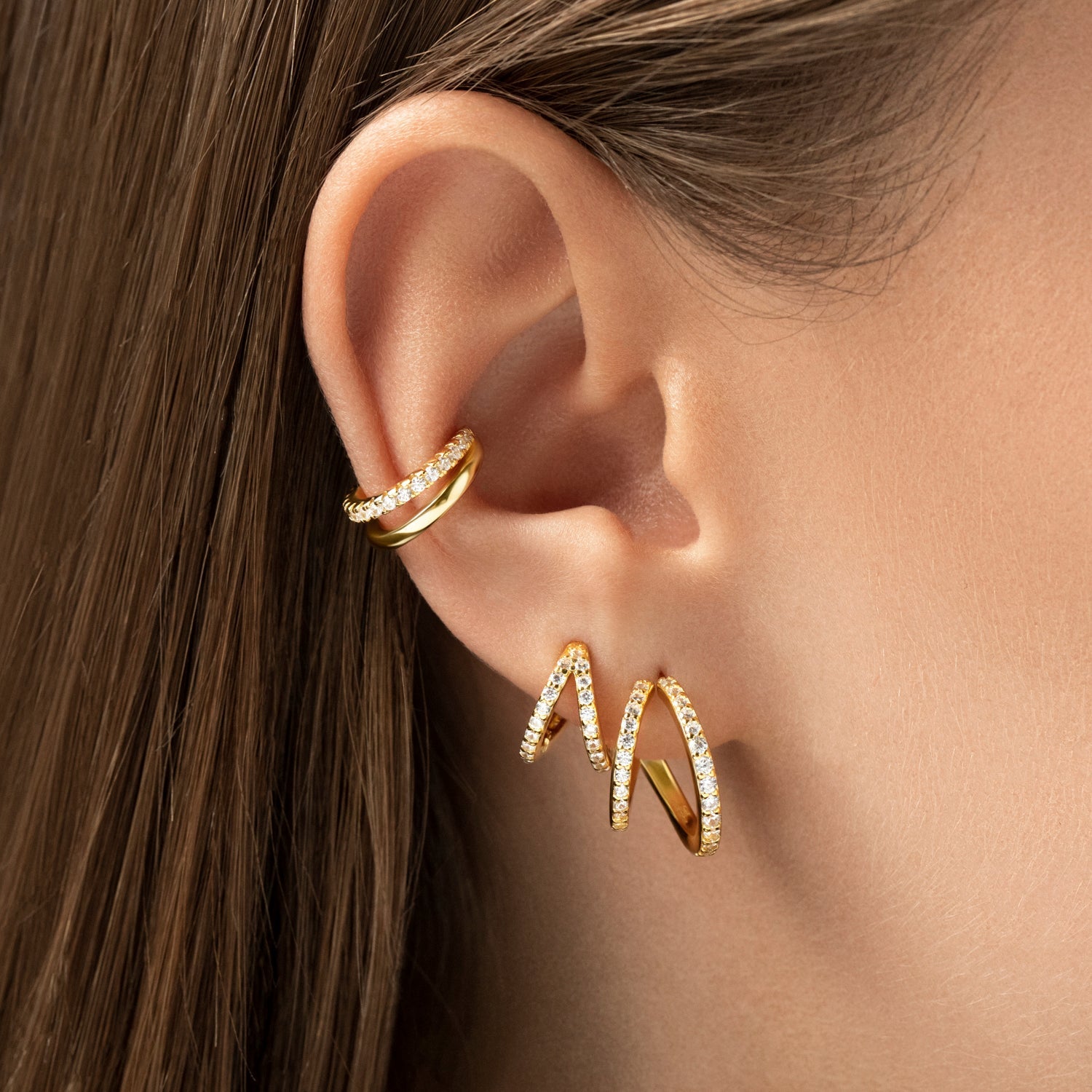 Ear Cuff Superposé en Cristal en Or